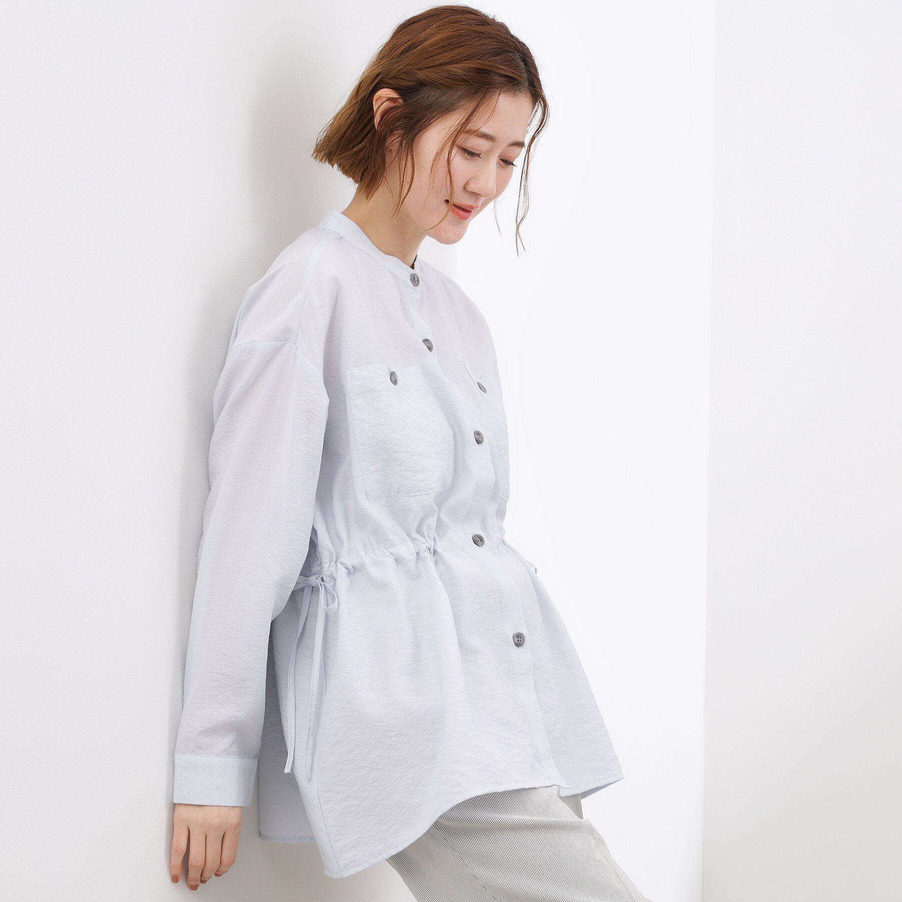 grove「【貴島明日香さん着用/体型カバー】洗えるシアーサファリシャツジャケット」|シャツ・ブラウス|サックス(090)