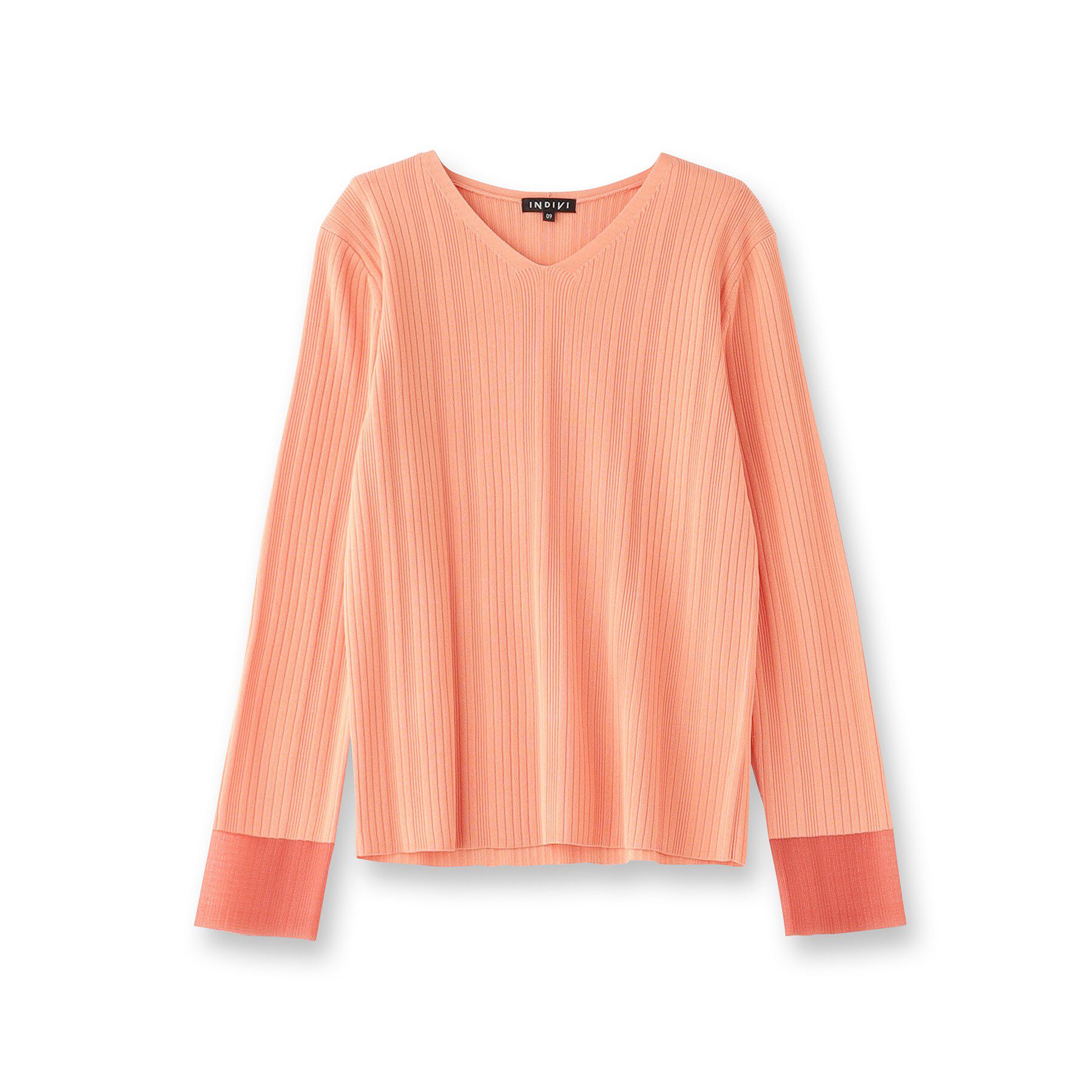 INDIVI「【洗える／袖口シアー】コンパクトVネックニット」|ニット・セーター|