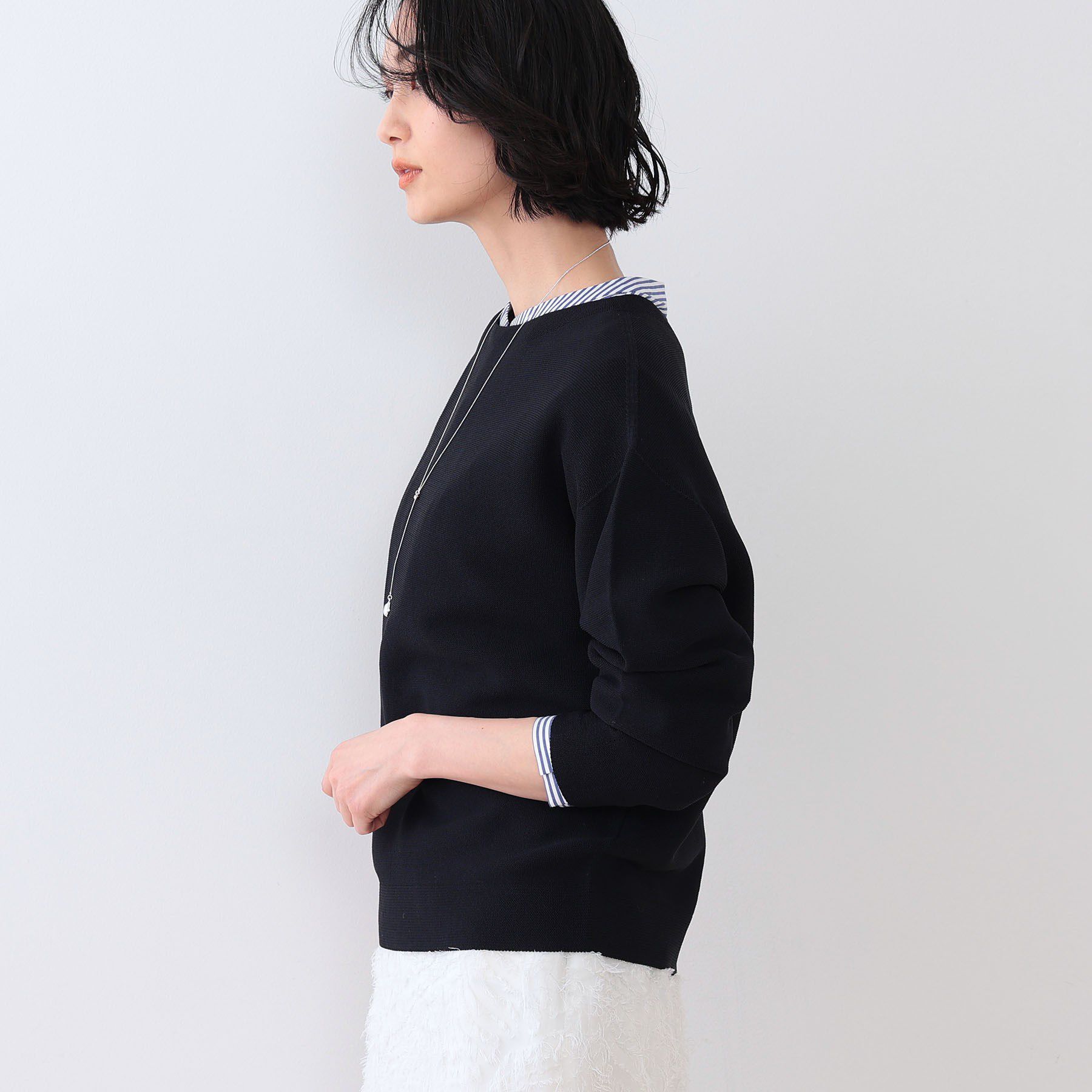 INDIVI「【洗える／無縫製／6色展開】袖フォルム ボートネックニット」|ニット・セーター|