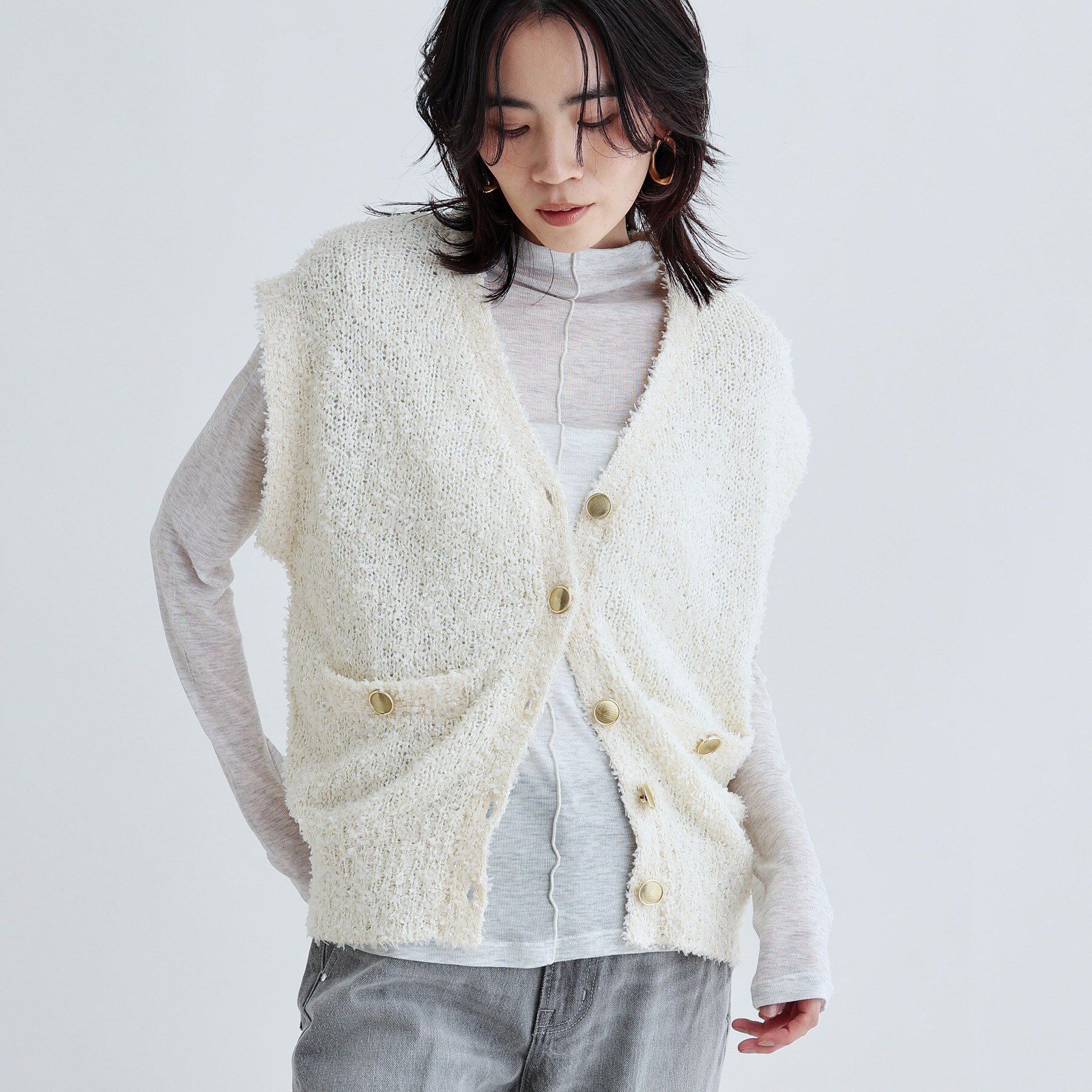 GALLEST「ツイードライクニットベスト」|ニット・セーター|