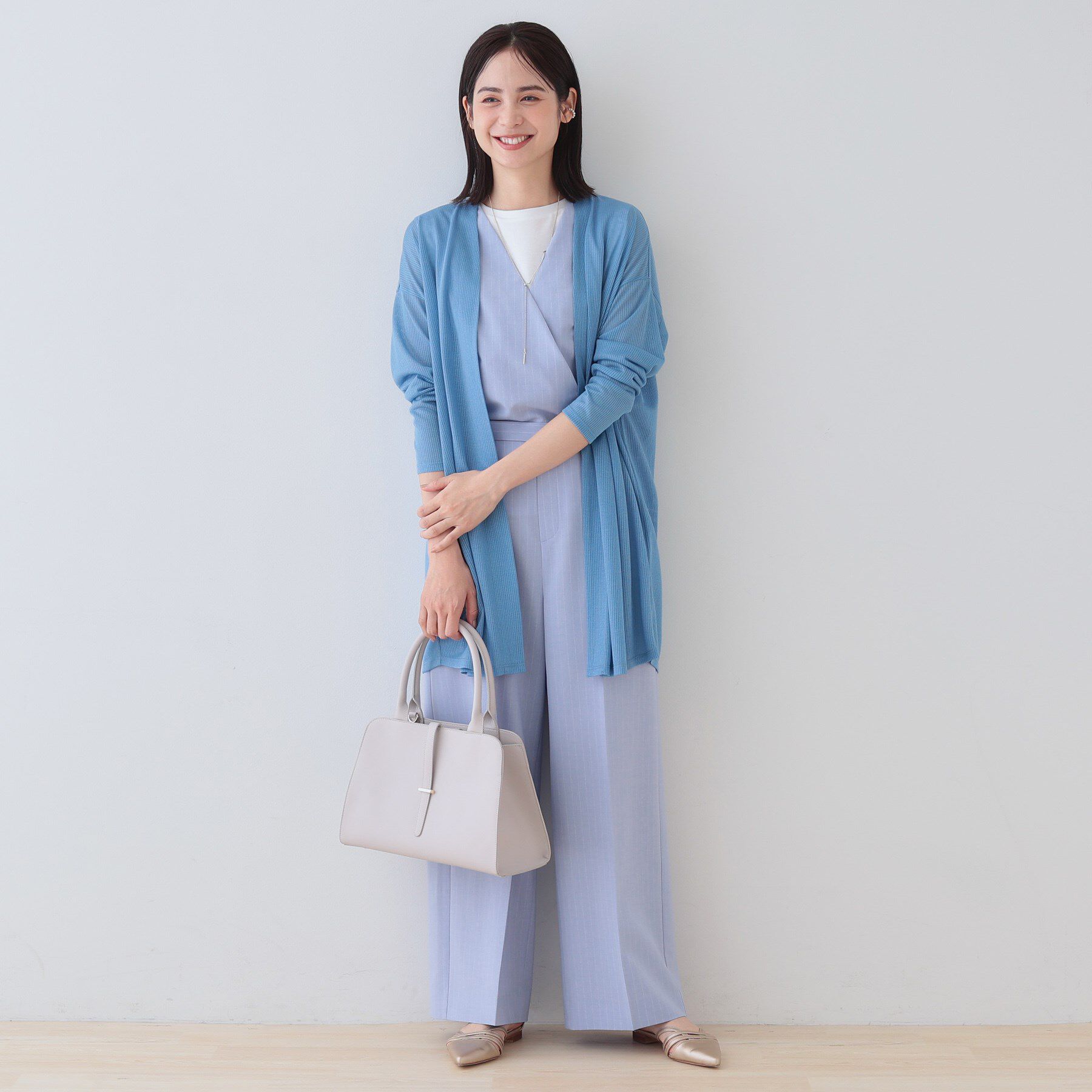 INDIVI「【洗える／シアーストライプ】ロング丈着流しカーディガン」|カーディガン|