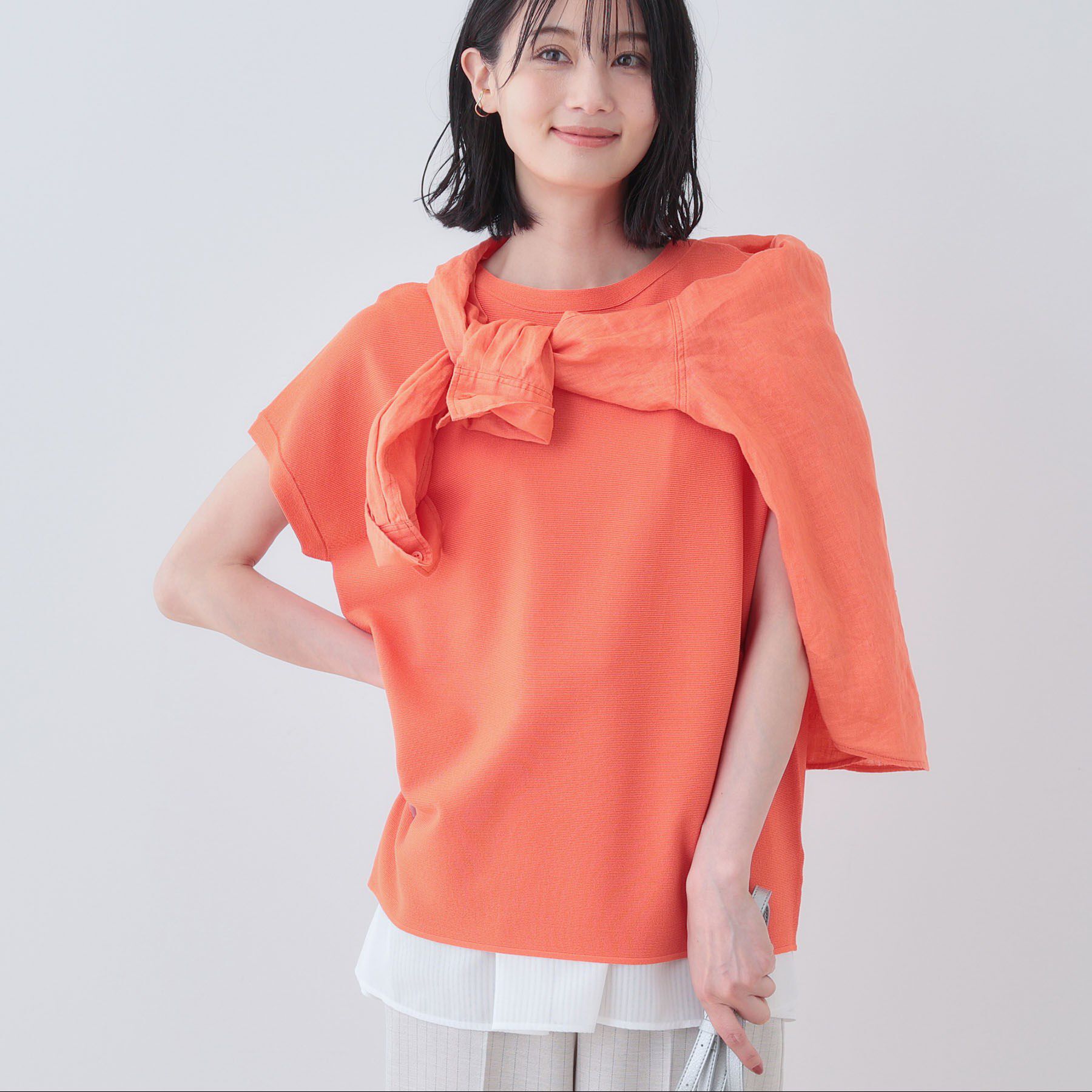 INDIVI「新色登場！【洗える／清涼感】レーヨンストレッチ フレンチスリーブニット」|ニット・セーター|オレンジ(067)