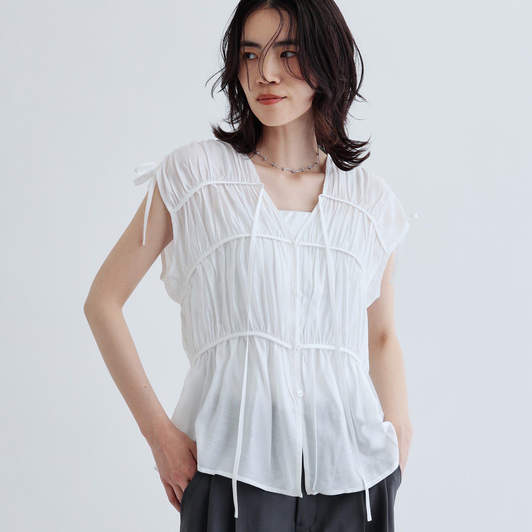 GALLEST「ギャザースリーブレスブラウス」|シャツ・ブラウス|