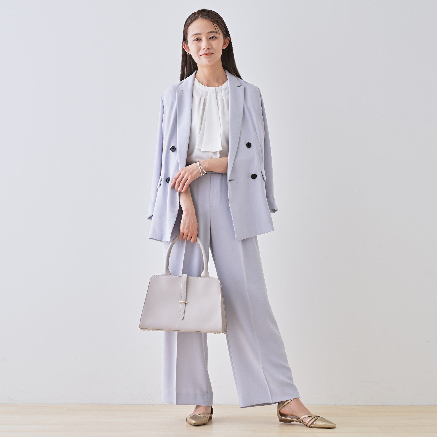 INDIVI「【洗える／UVケア】幾何学柄＆無地ボウタイブラウス」|シャツ・ブラウス|