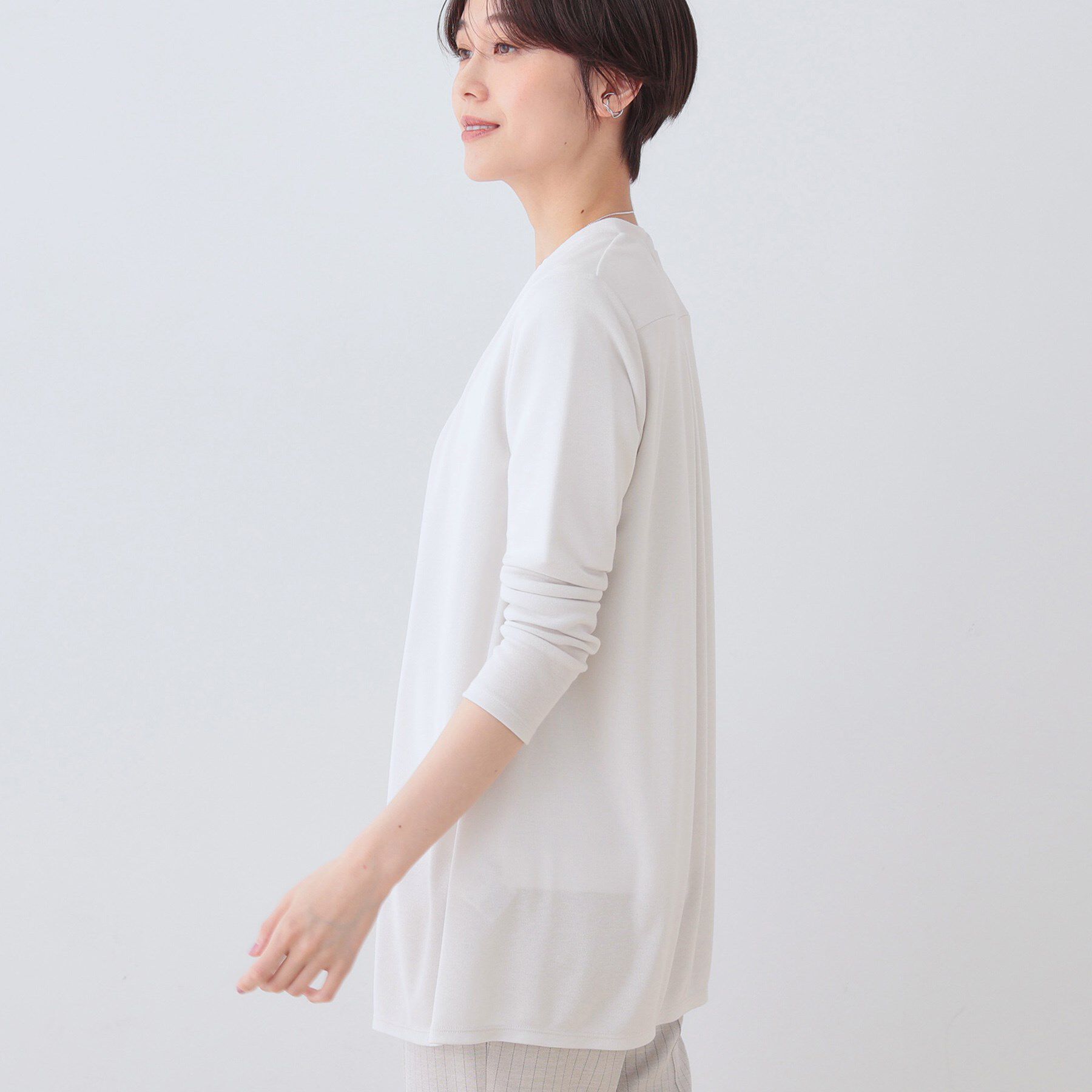 INDIVI「【洗える】着流しジャージカーディガン」|カーディガン|