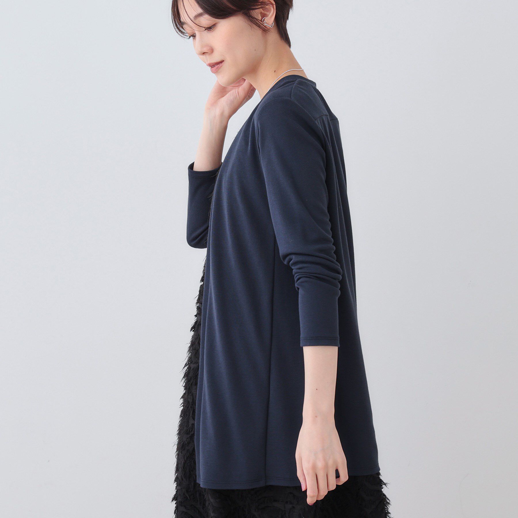 INDIVI「【洗える】着流しジャージカーディガン」|カーディガン|