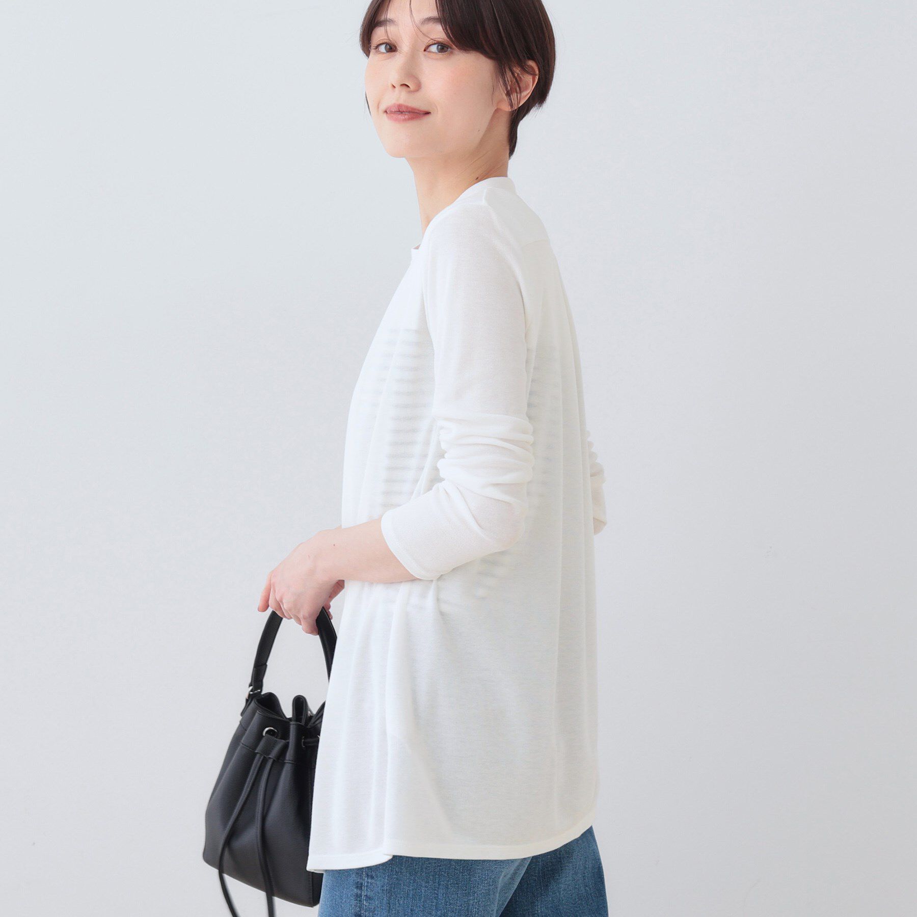 INDIVI「【洗える】着流しジャージカーディガン」|カーディガン|