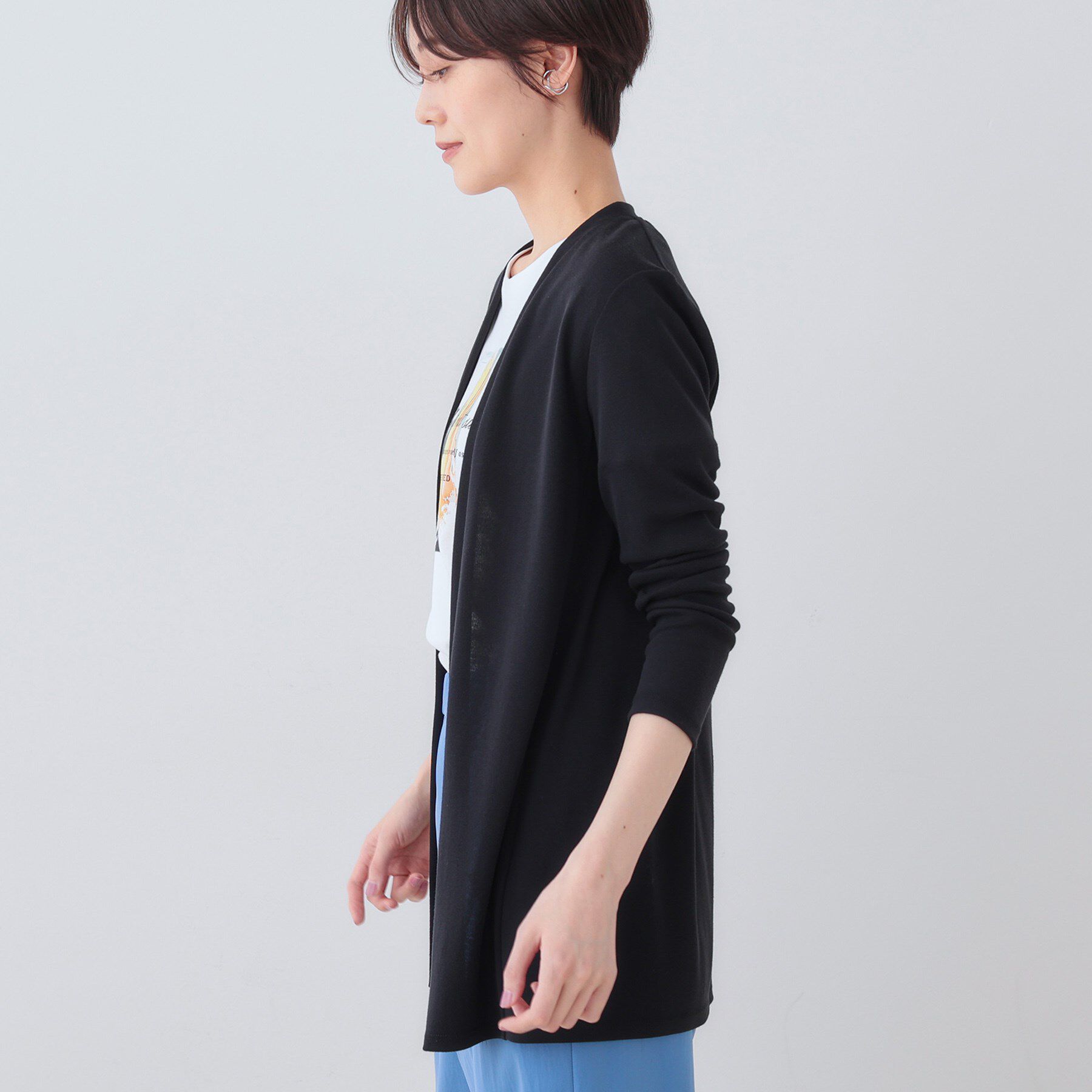 INDIVI「【洗える】着流しジャージカーディガン」|カーディガン|