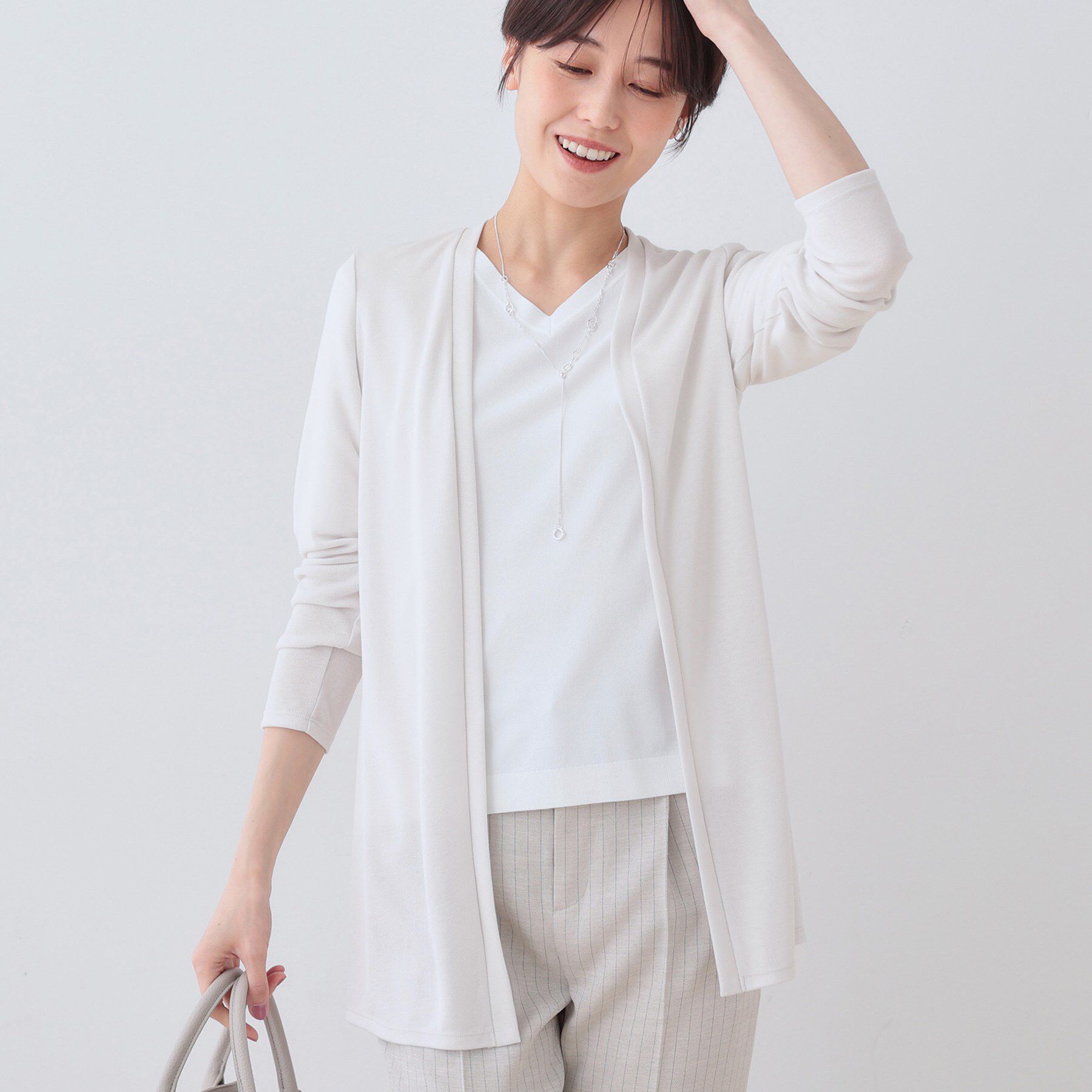 INDIVI「【洗える】着流しジャージカーディガン」|カーディガン|ライトグレー(611