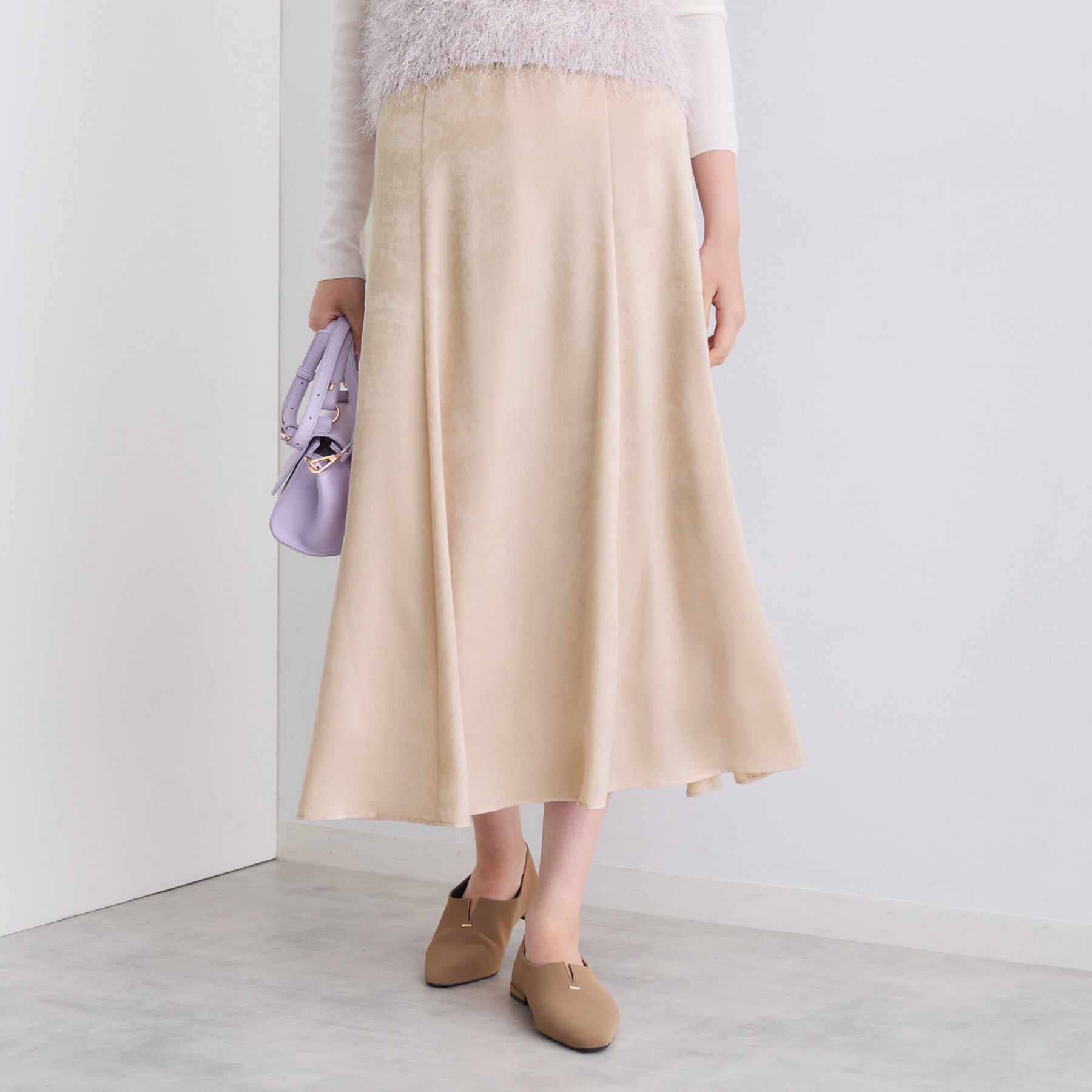 INDIVI「【UVケア／セットアップ可能】スエード調サテンスカート」|スカート|ライトベージュ(65