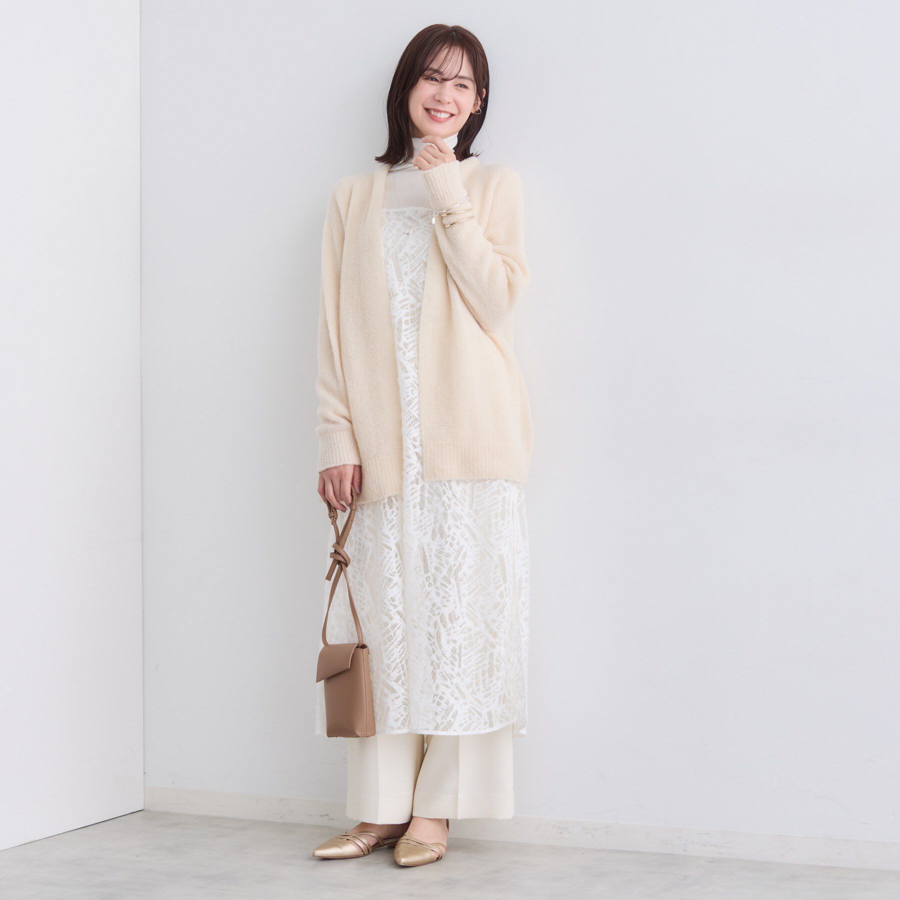 INDIVI「【エアリー素材】ブークレ着流しニットカーディガン」|カーディガン|