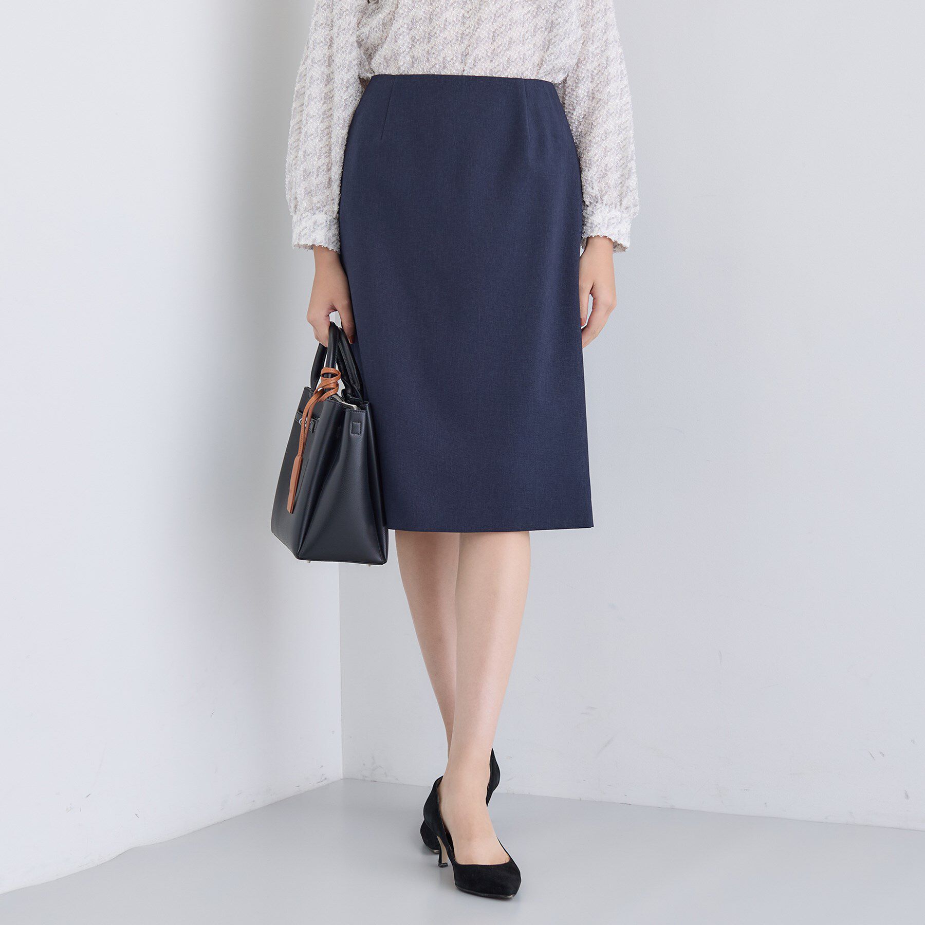 INDIVI「【洗える／通勤／スーツ】メランジストレッチ タイトスカート」|スーツ|ネイビー(094)