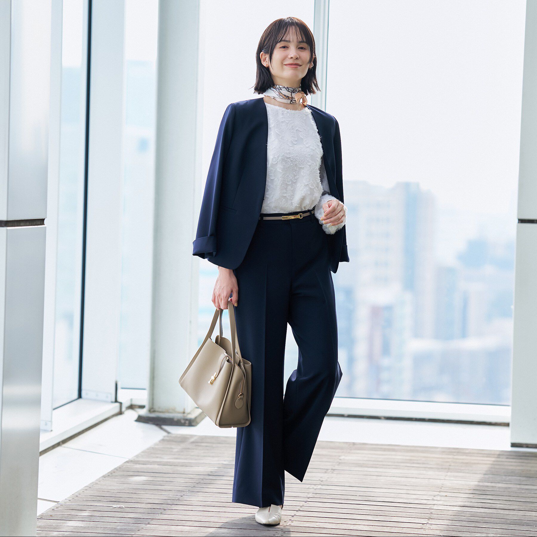 INDIVI「【通勤スーツ／洗える】ストレッチカラーレスジャケット」|スーツ|