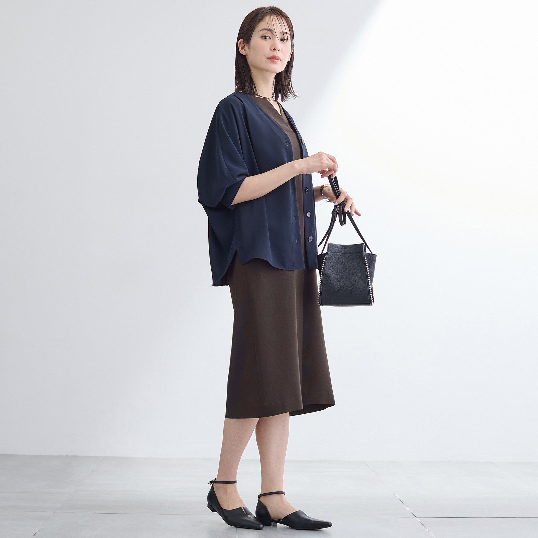 INDIVI「【洗える／UVケア／麻調】スキッパーワンピース」|ワンピース|