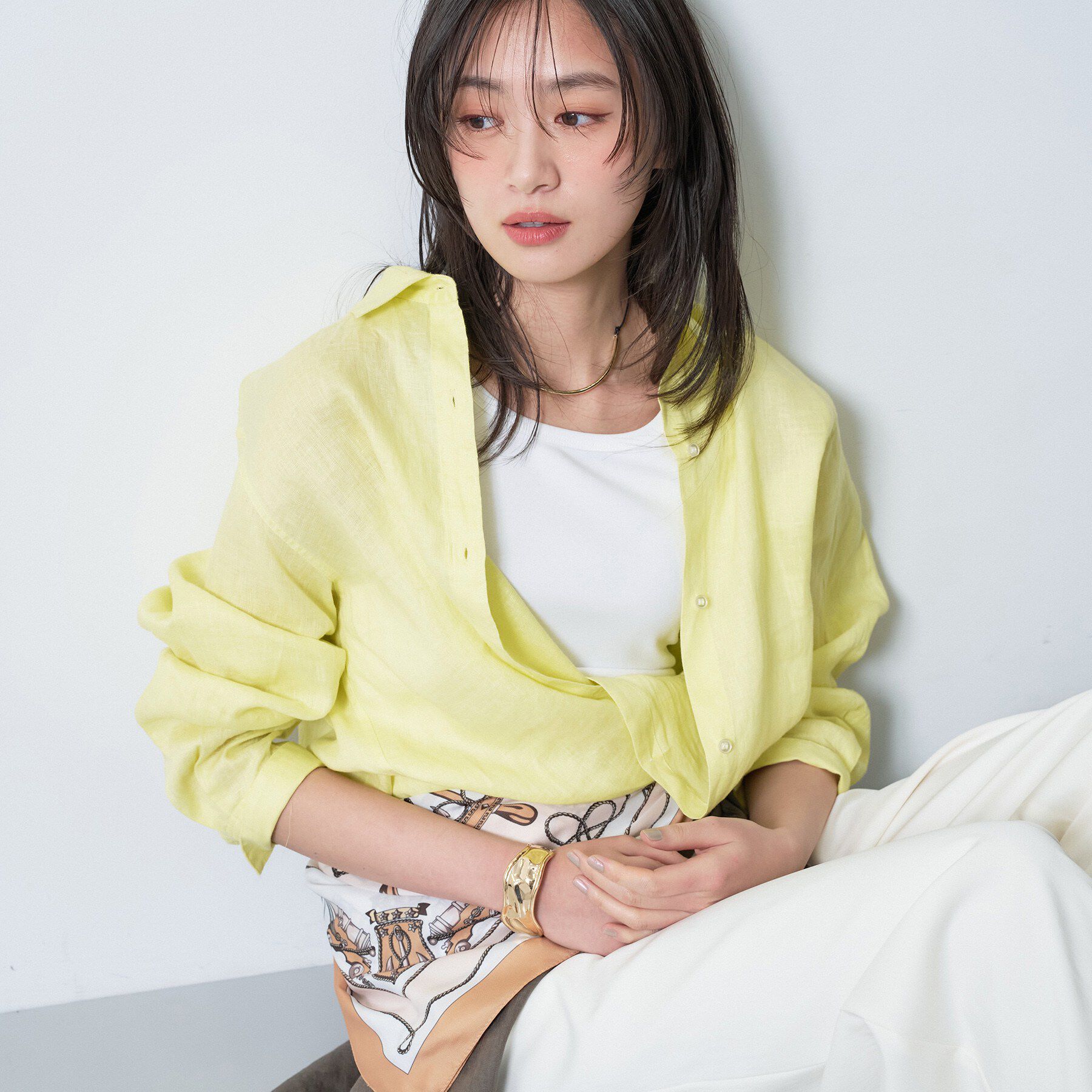 INDIVI「【接触冷感／2WAY】カシュクールリネンシャツ」|シャツ・ブラウス|ライトイエロー(03