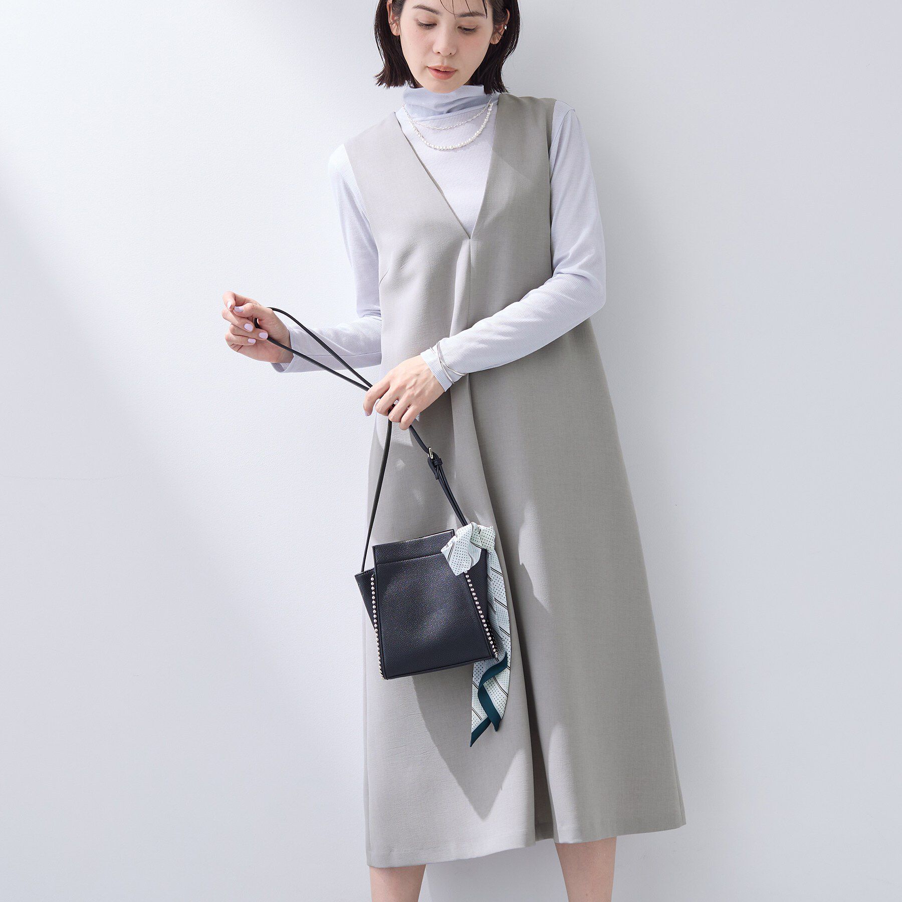 INDIVI「【洗える／SETUP可能／UVケア】ウール調ジャンパードレス」|ワンピース|ライトグレー(011