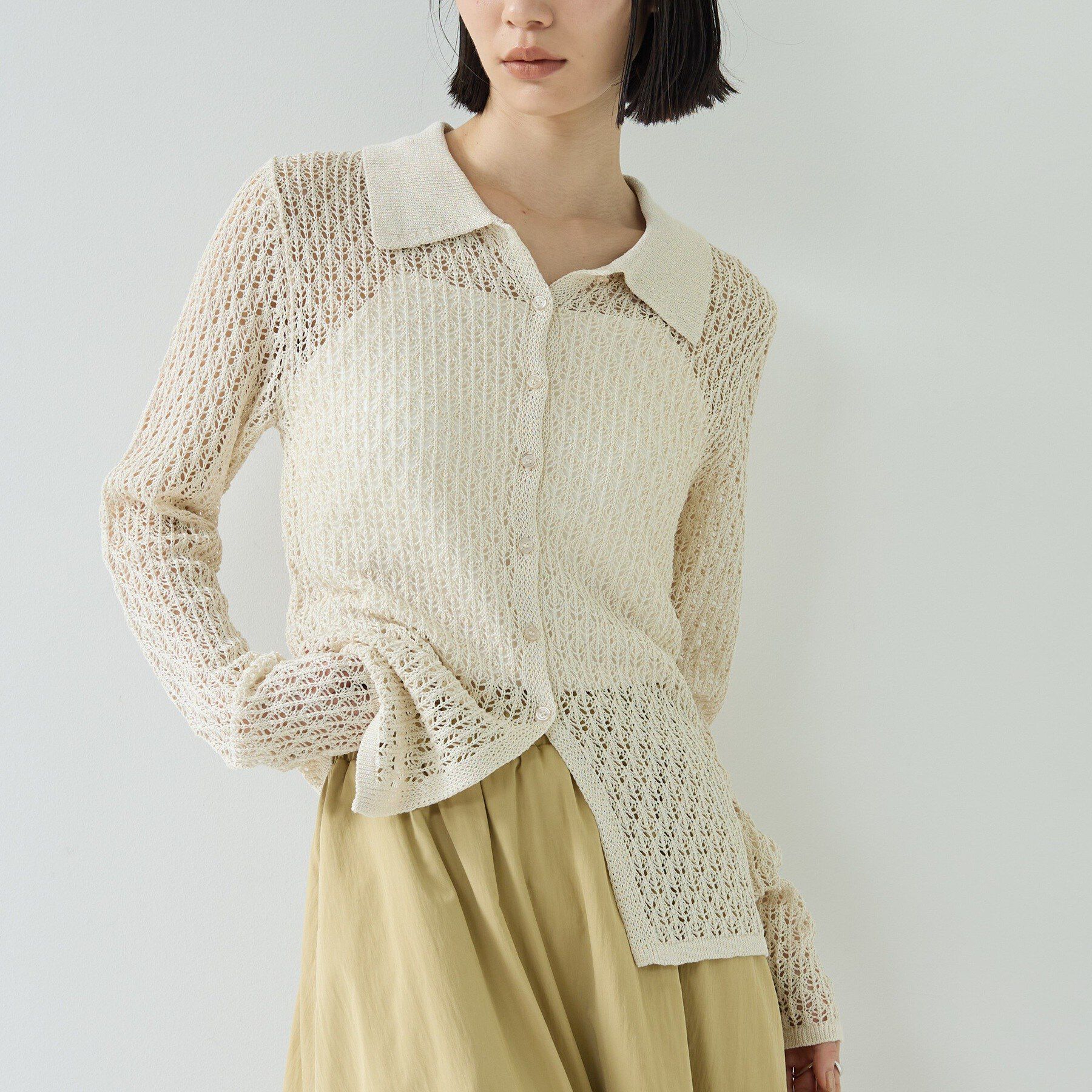 GALLEST「リネンライククロシェポロニット」|ニット・セーター|オフホワイト(003