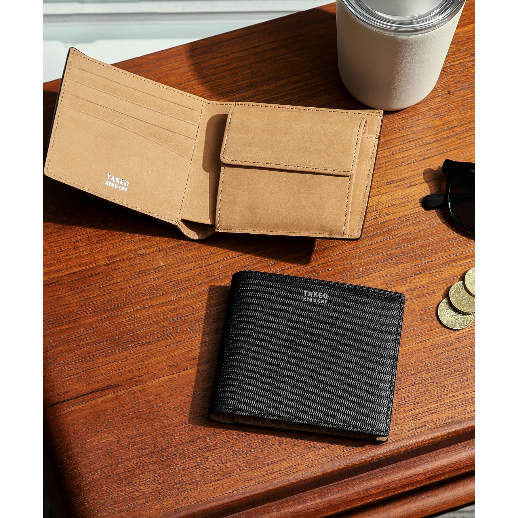 TAKEO KIKUCHI「【ソフト＆ナチュラル】ミニメッシュ レザー 2つ折り財布」|財布|ブラック(519)
