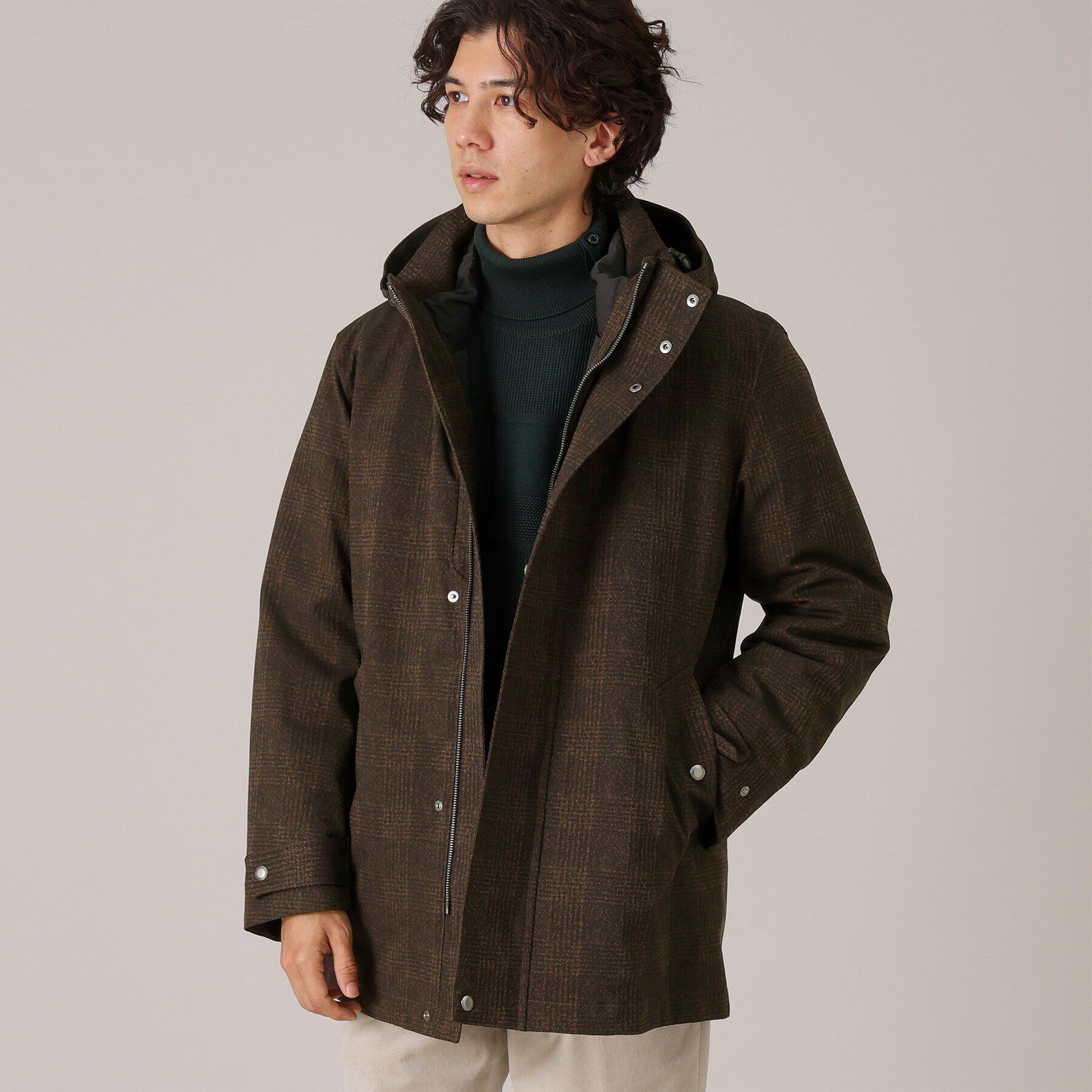 TAKEO KIKUCHI「【3WAY】ジャカード グレンチェック ダウンライナー ブルゾン」|ブルゾン・スタジャン|ブラウン(243)