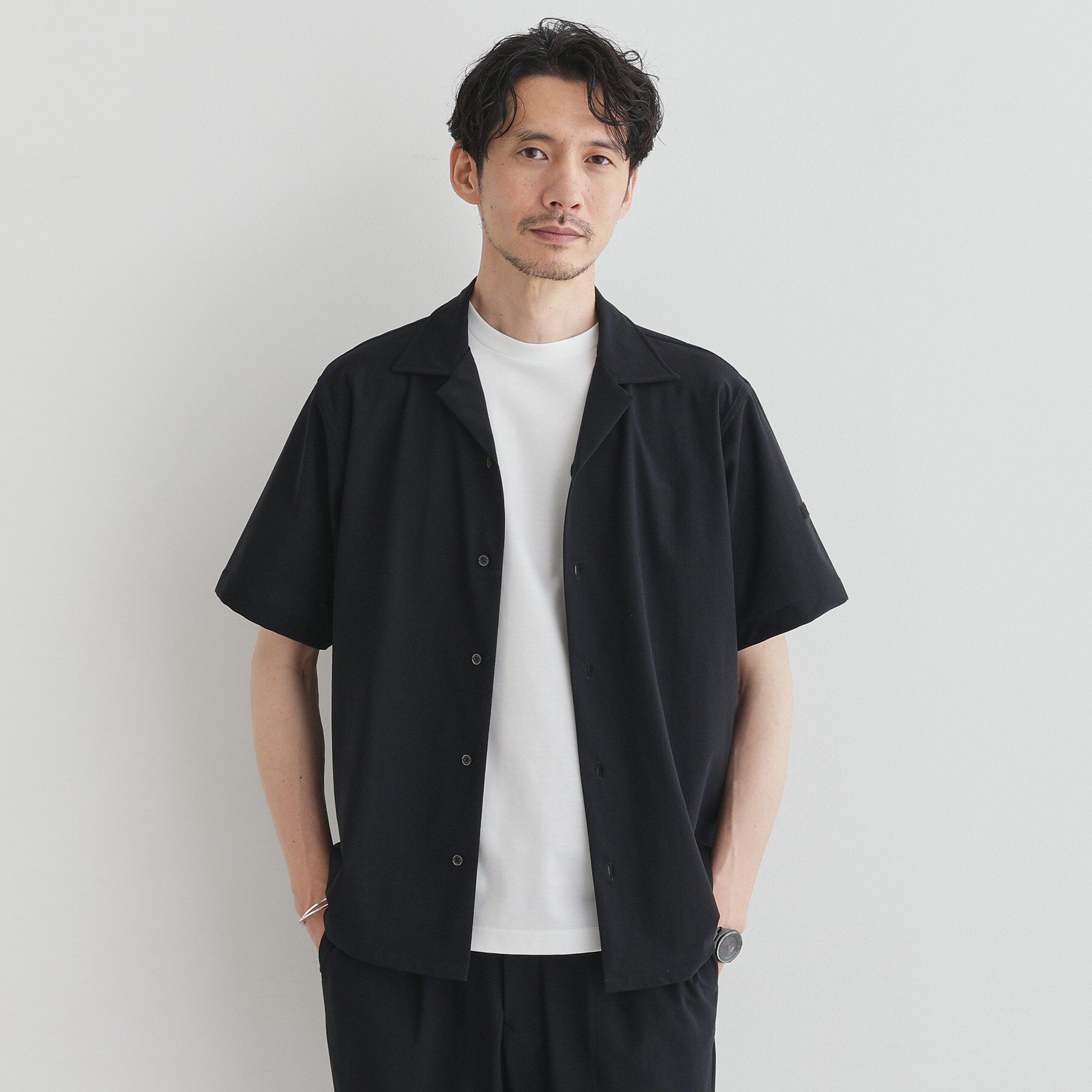 TAKEO KIKUCHI「【COOL CITY WEAR】エアートール オープンカラーシャツ /接触冷感・通気性」|シャツ・ブラウス|ブラック(019)
