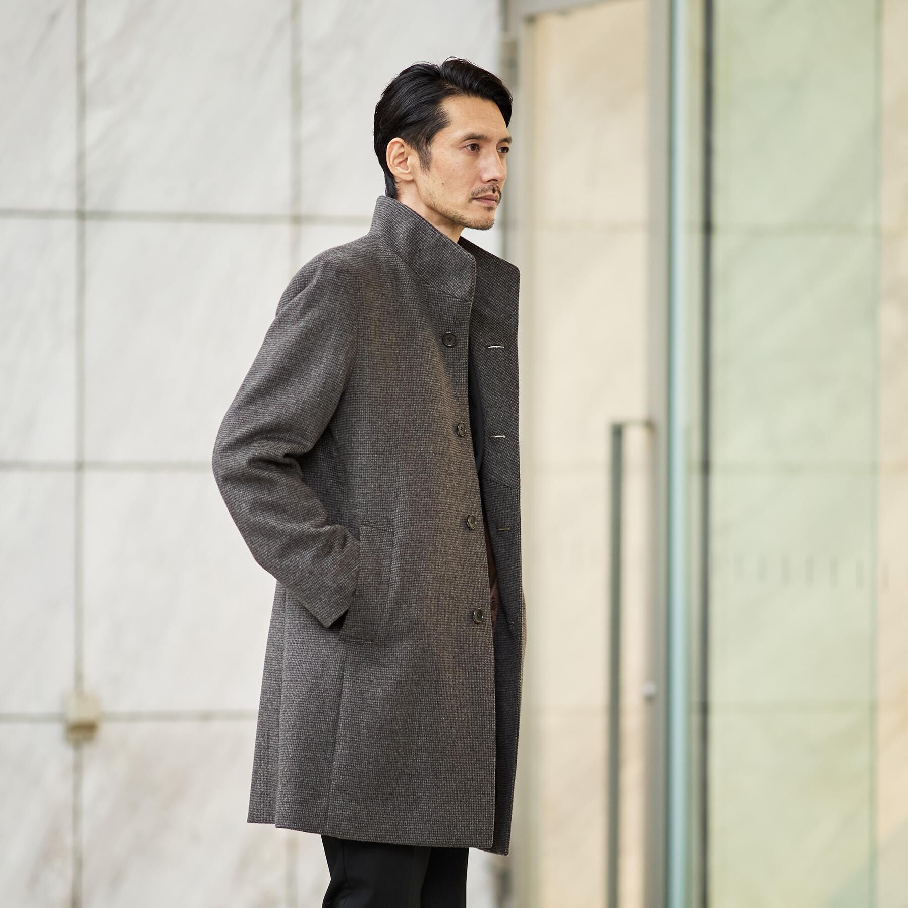 TAKEO KIKUCHI「カシミヤブレンド ビーバー調ピンヘッドスタンドカラーコート」|その他|