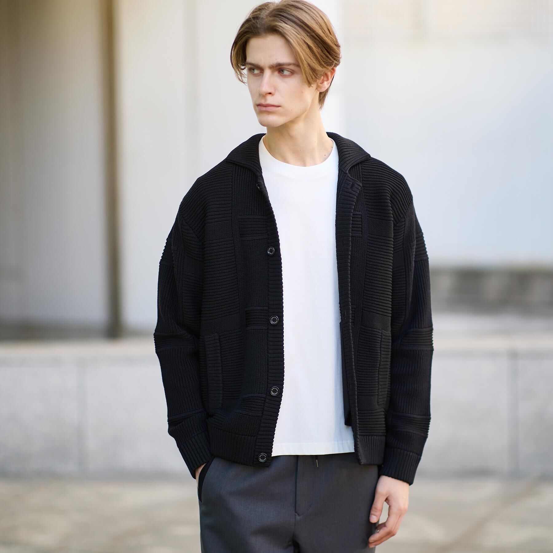 TAKEO KIKUCHI「畦編みチェック ニットカーディガン」|カーディガン|