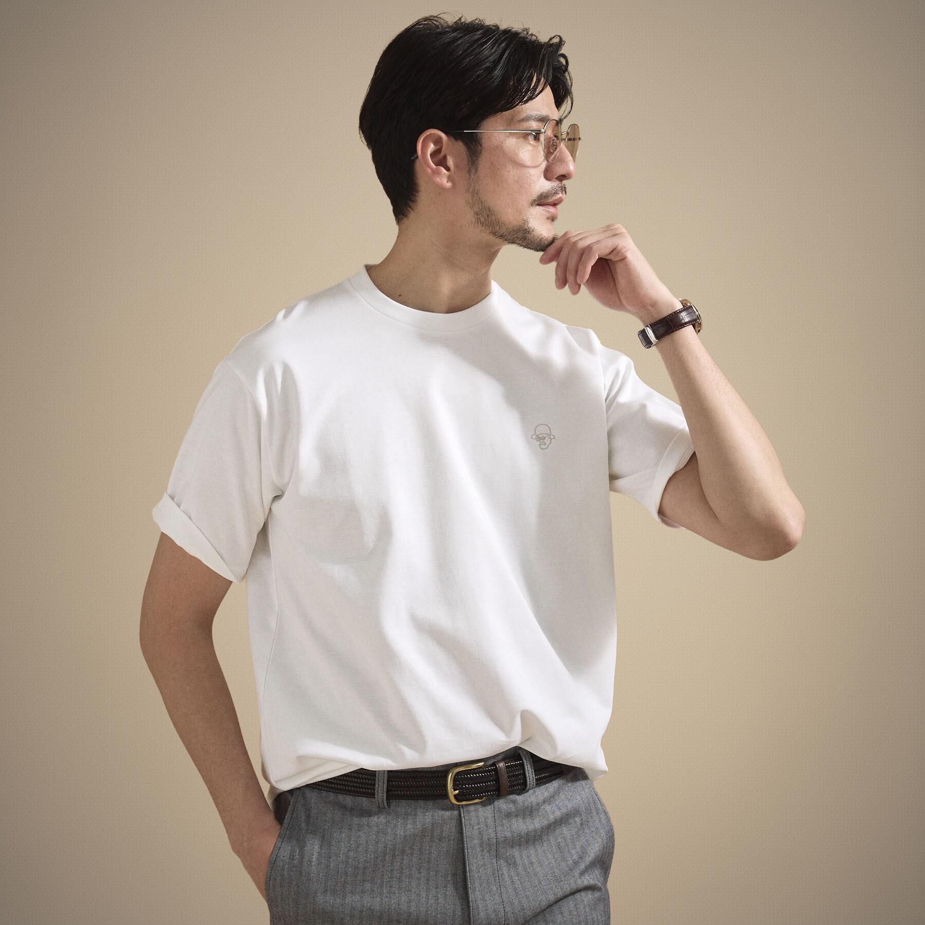 TAKEO KIKUCHI「ワンストローク刺繍 半袖 Tシャツ」|Tシャツ・カットソー|ホワイト(001)