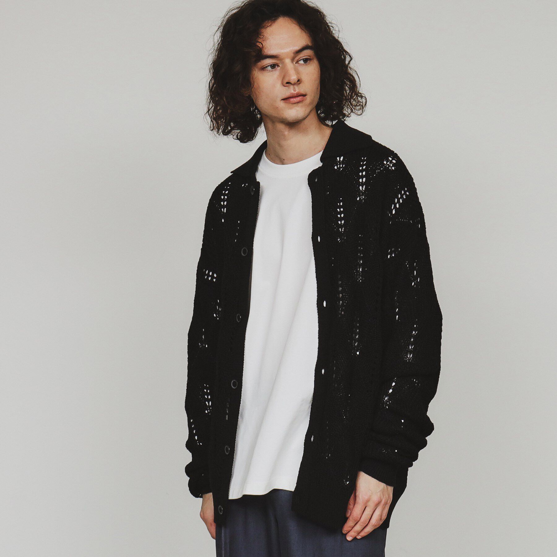 tk.TAKEO KIKUCHI「リーフジャカードニットシャツポロ」|カーディガン|ブラック(019)