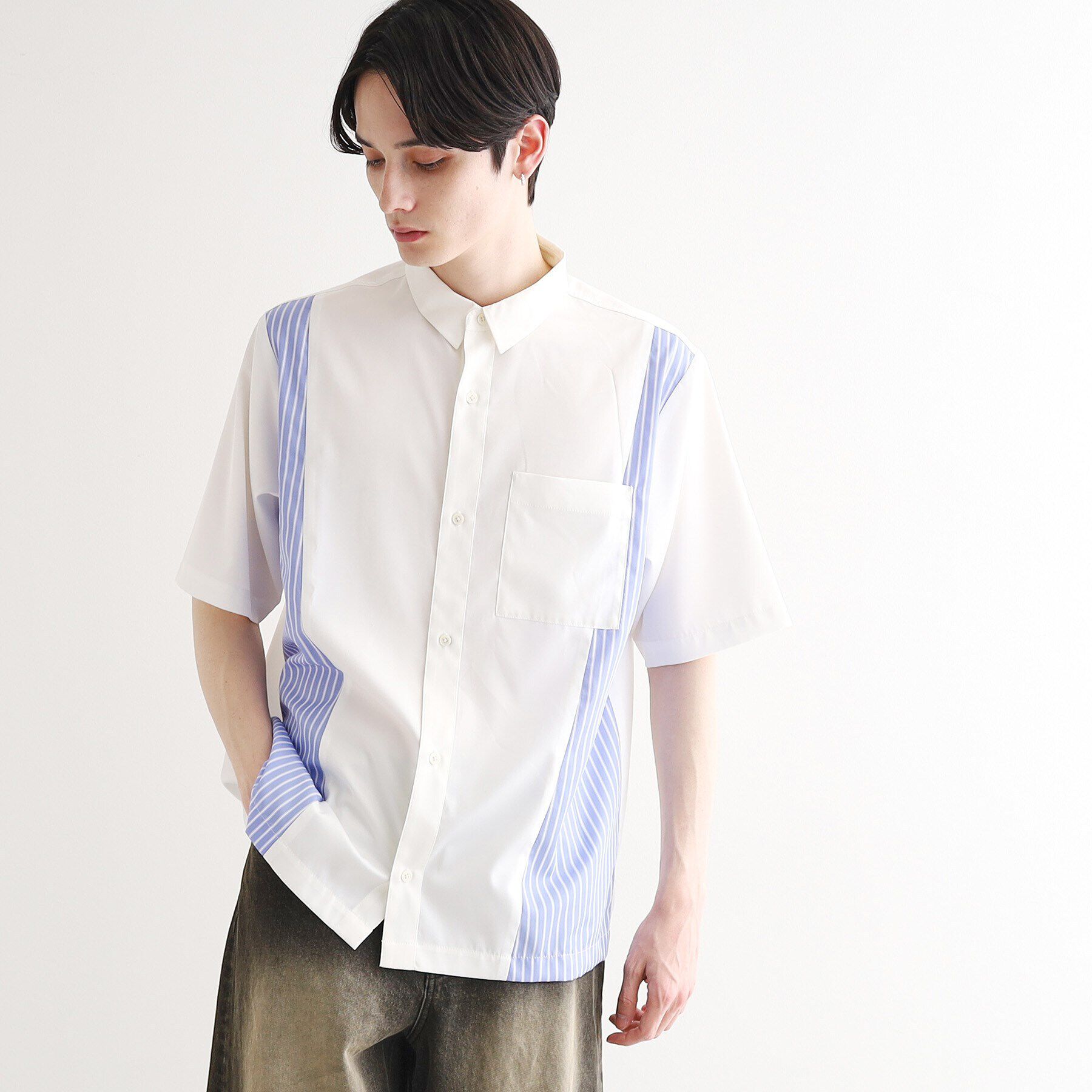 tk.TAKEO KIKUCHI「ストライプスイッチシャツ」|シャツ・ブラウス|