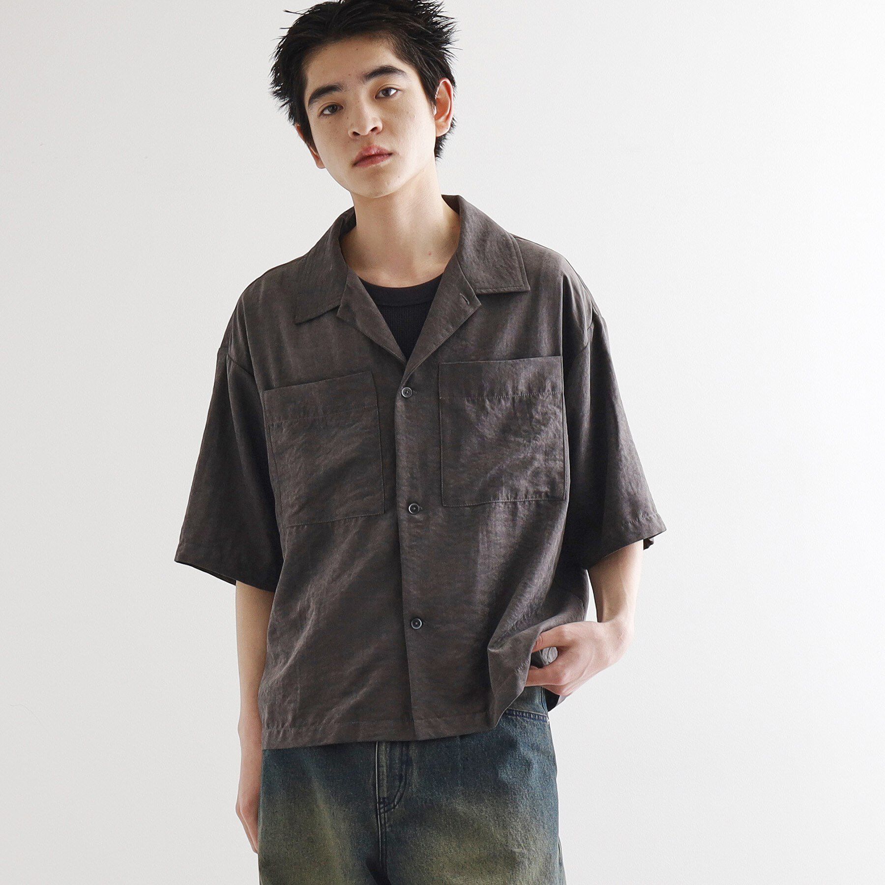 tk.TAKEO KIKUCHI「ヴィンテージライククロップドシャツ」|シャツ・ブラウス|チャコールグレー(0