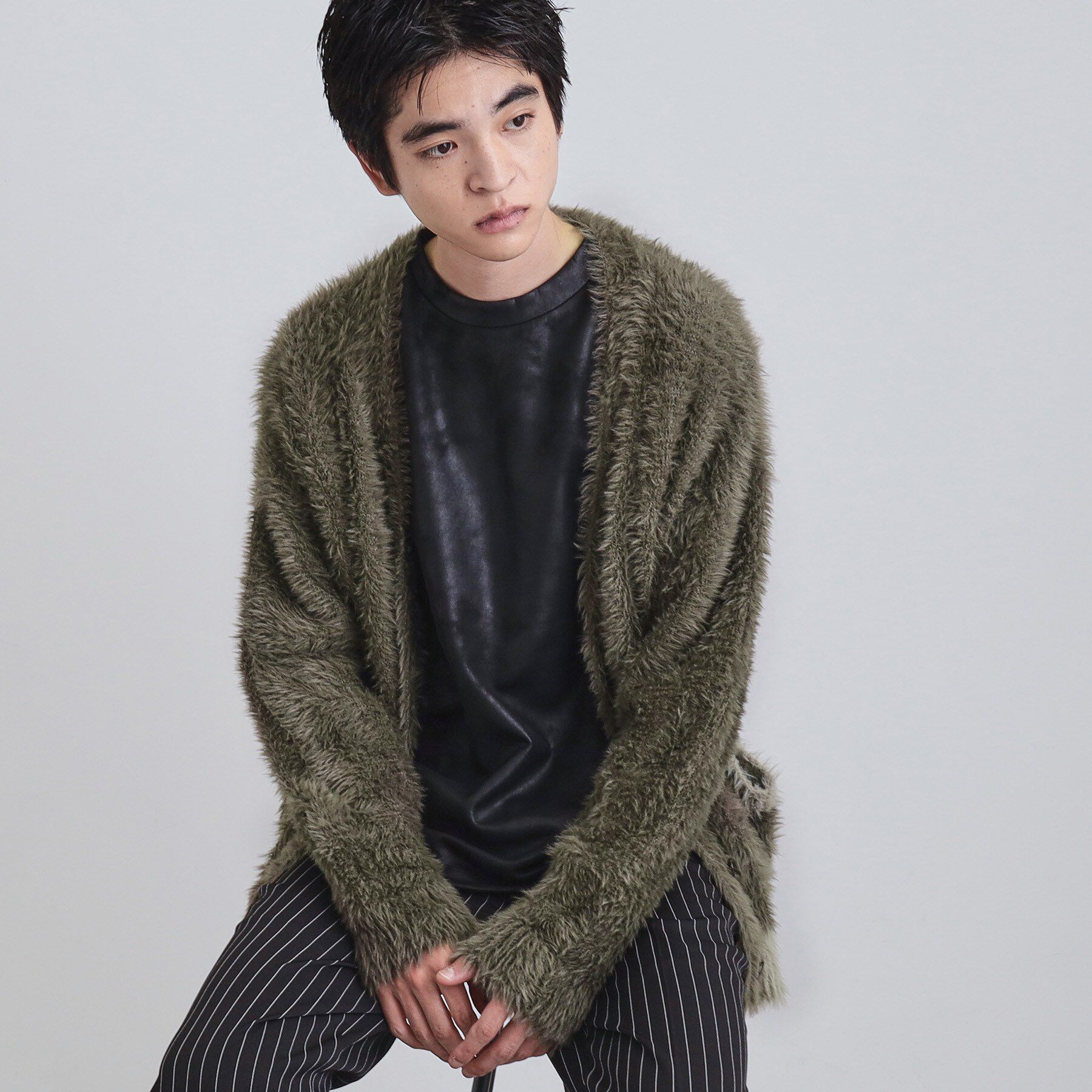 tk.TAKEO KIKUCHI「バイカラーフェザーニットカーディガン」|カーディガン|