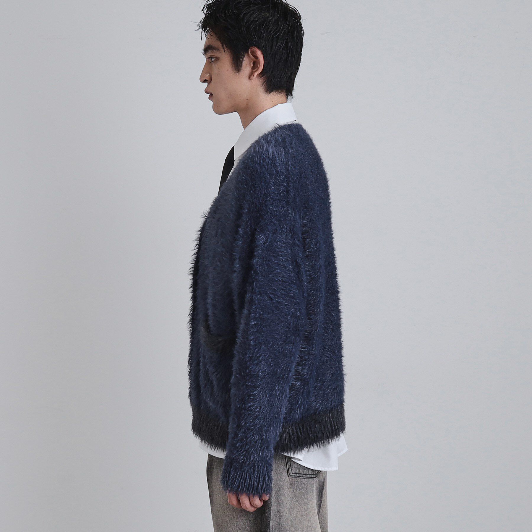 tk.TAKEO KIKUCHI「バイカラーフェザーニットカーディガン」|カーディガン|