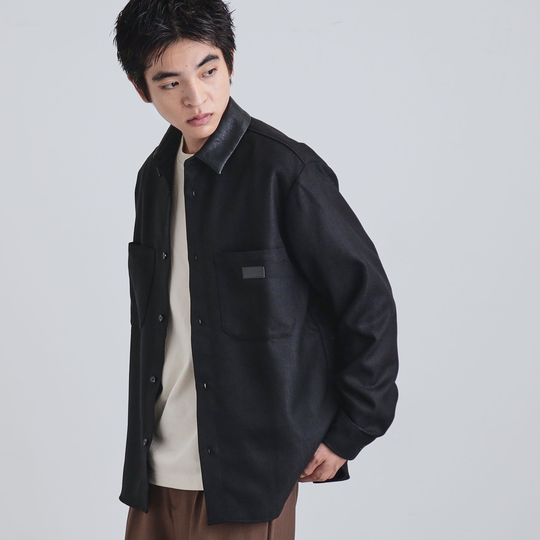 tk.TAKEO KIKUCHI「ヘリンボーンワーカーシャツ」|シャツ・ブラウス|ブラック(019)