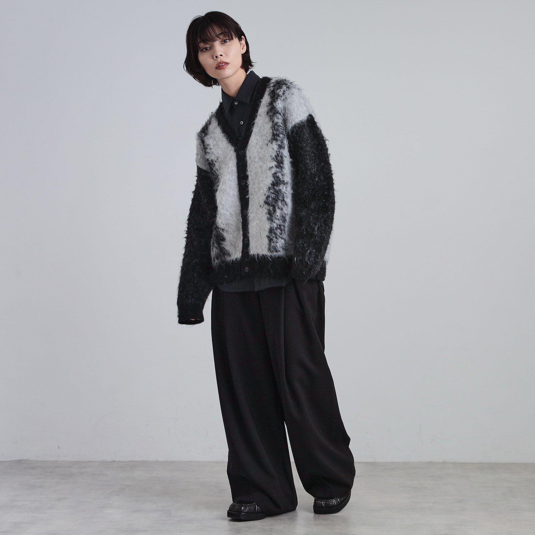 tk.TAKEO KIKUCHI「ボールドストライプシャギーニットVカーディガン」|カーディガン|