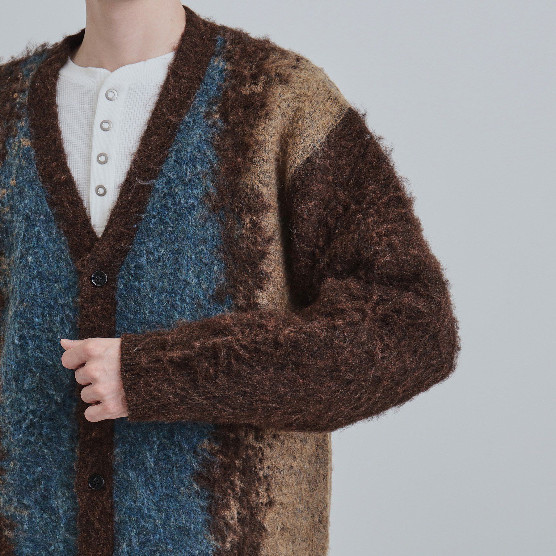 tk.TAKEO KIKUCHI「ボールドストライプシャギーニットVカーディガン」|カーディガン|