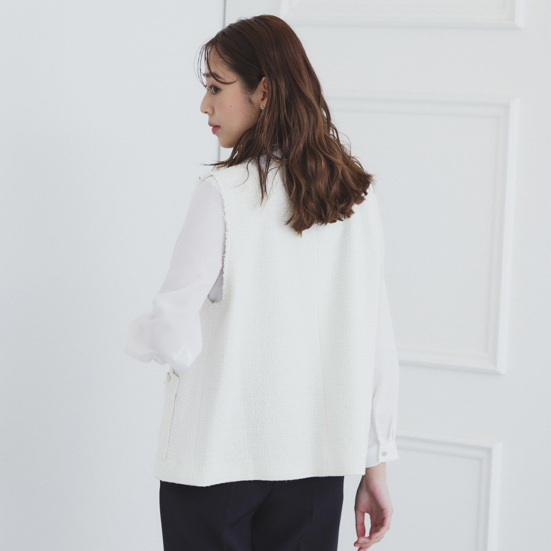 index「《美人百花掲載》ポケット付きツイードジレ/通勤・セレモニー対応【洗える】」|ベスト・ジレ|