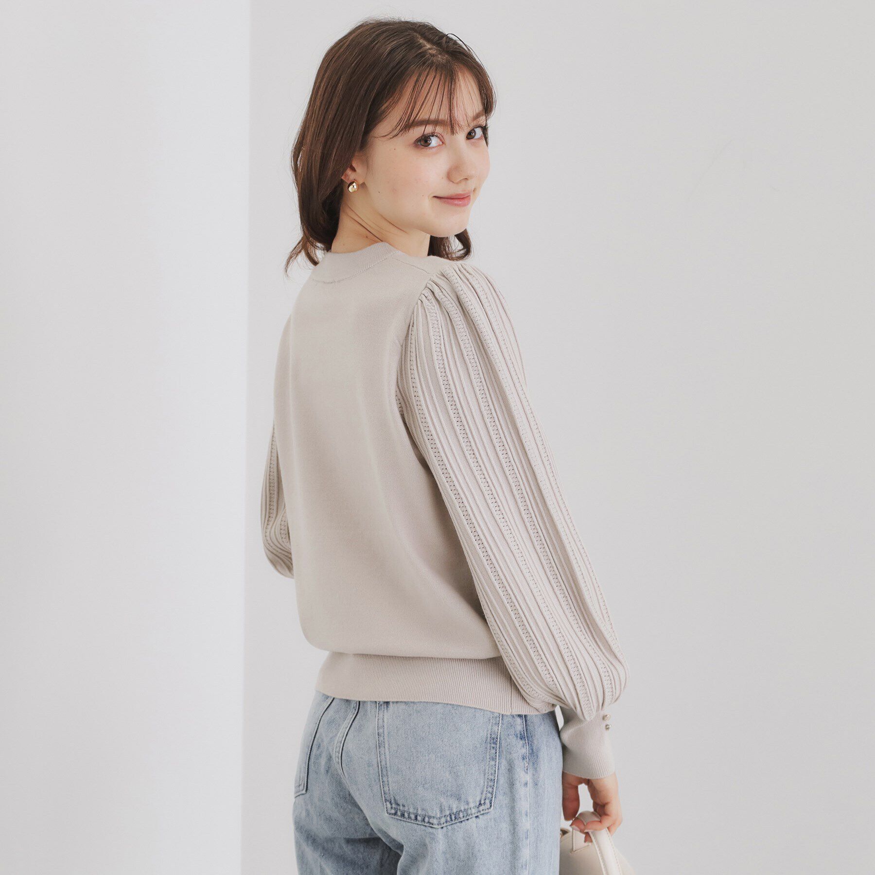 index「パターンスリーブハイネックニット【洗濯機洗い可】」|ニット・セーター|