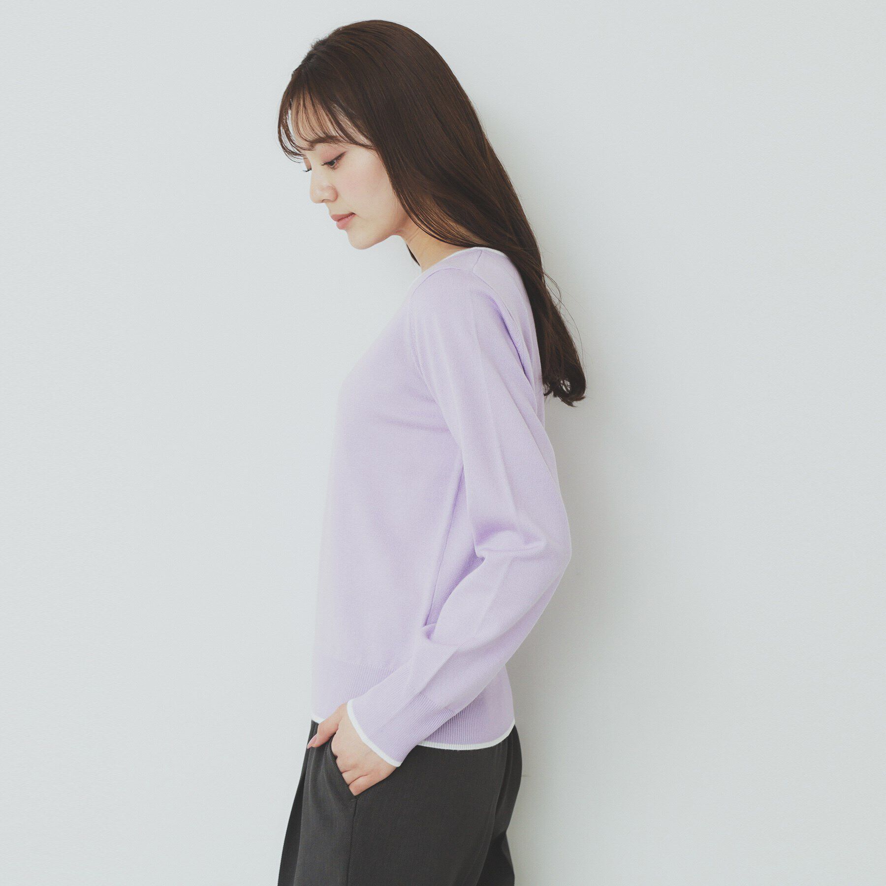 index「バイカラーキーネックニット【洗濯機洗い可】」|ニット・セーター|