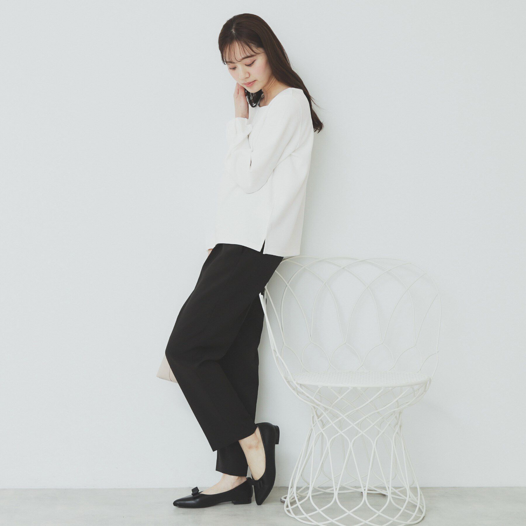 index「キーネックタックデザイントップス【洗濯機洗い可】」|Tシャツ・カットソー|