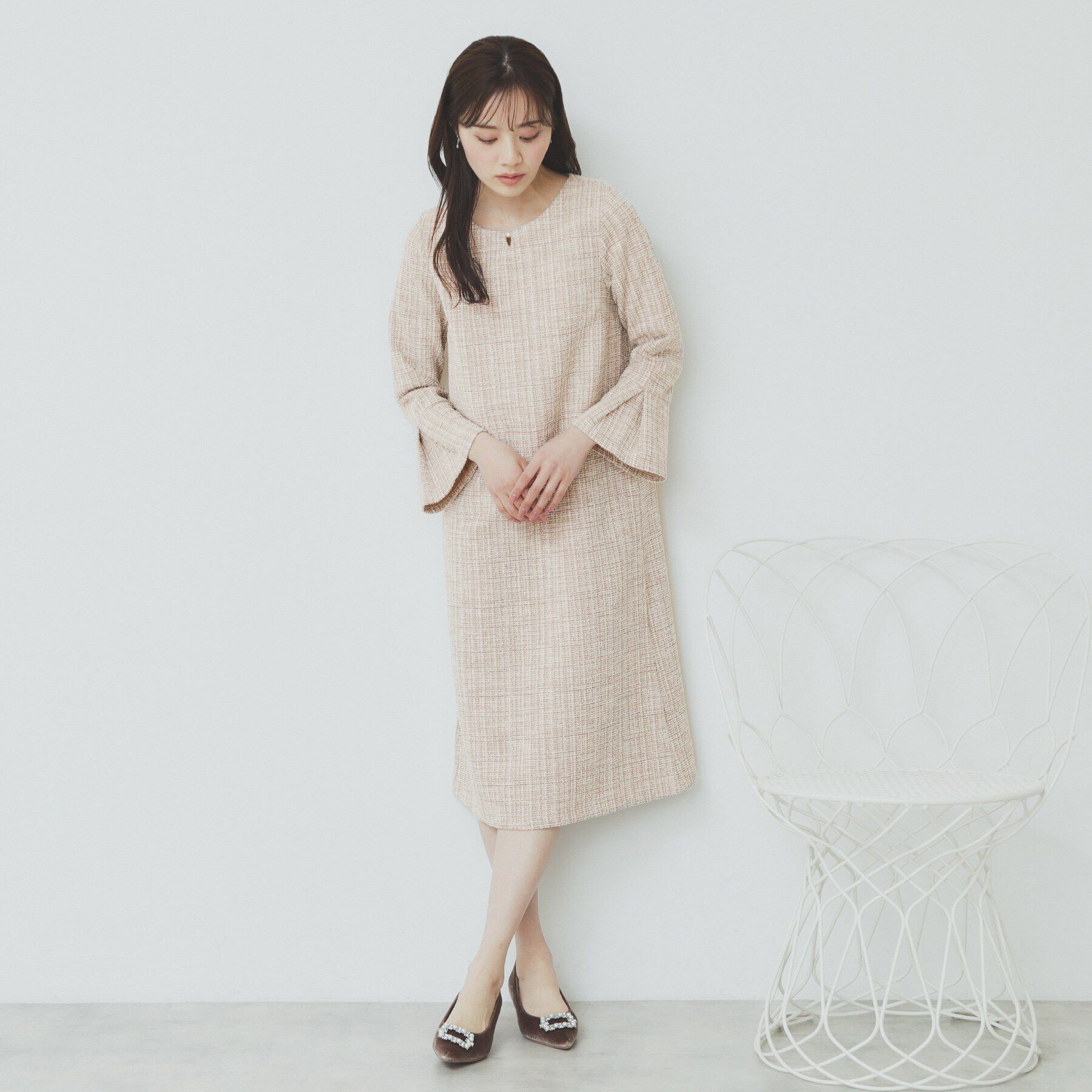 index「ストレッチラメツイードワンピース【洗濯機洗い可】」|ワンピース|