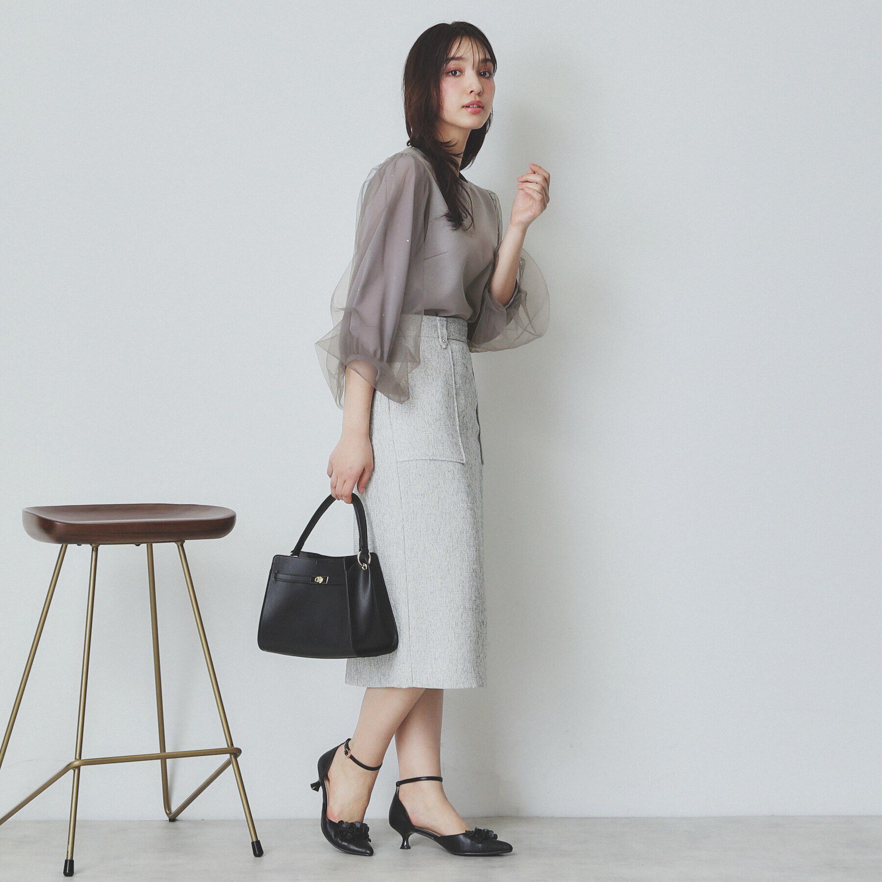 index「ビジュー付きチュールバルーンスリーブトップス【洗濯機洗い可】」|Tシャツ・カットソー|