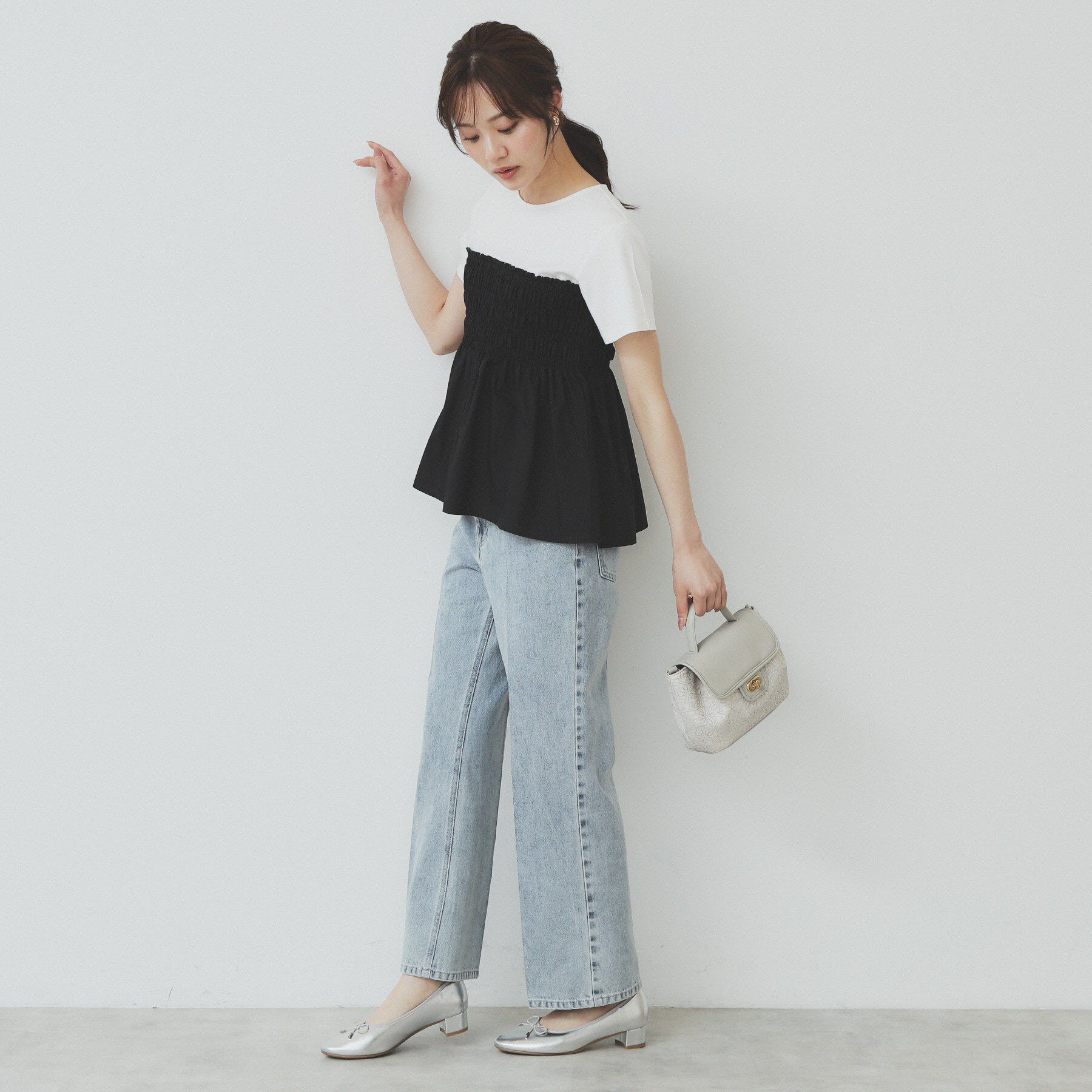 index「シャーリングドッキングペプラムトップス【洗濯機洗い可】」|Tシャツ・カットソー|