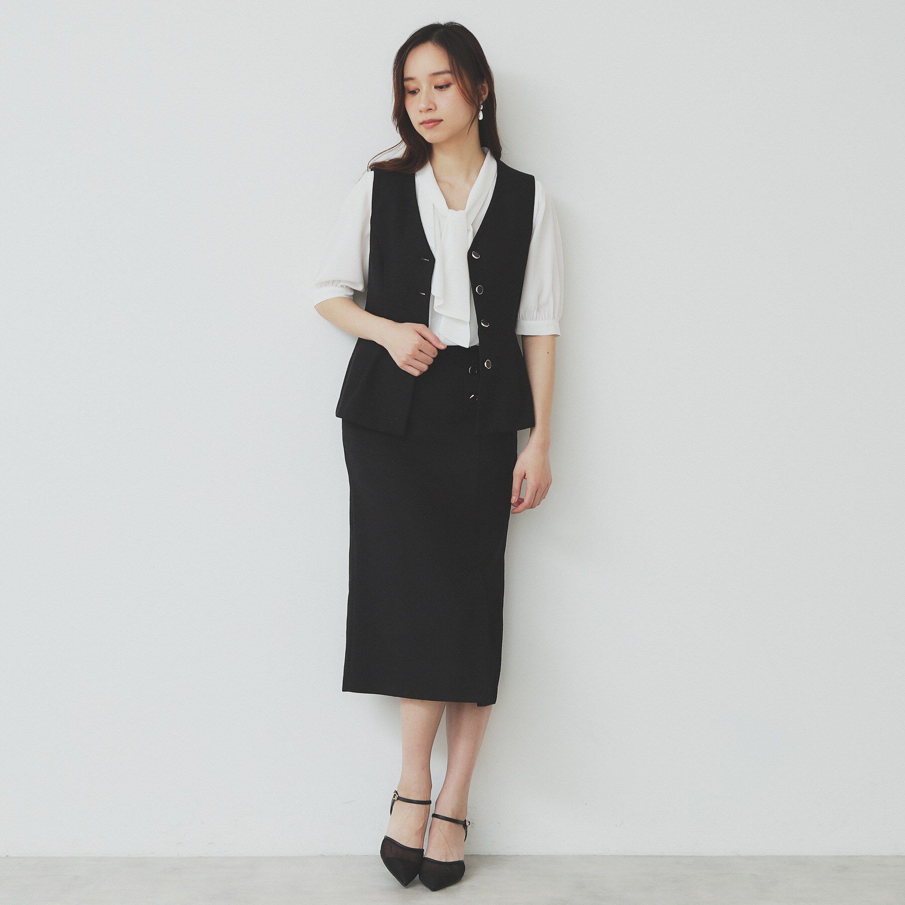 index「麻混ラメツイードペプラムジレ/セットアップ対応【洗濯機洗い可】」|ベスト・ジレ|