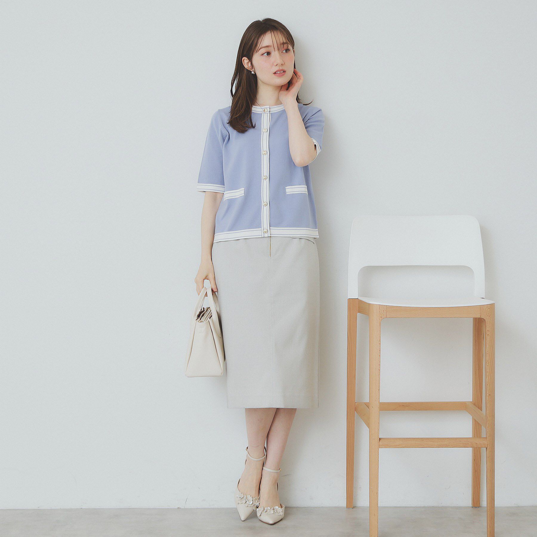 index「バイカラークルーネックカーディガン/オーガニックコットン混【UV/洗濯機洗い可】」|カーディガン|