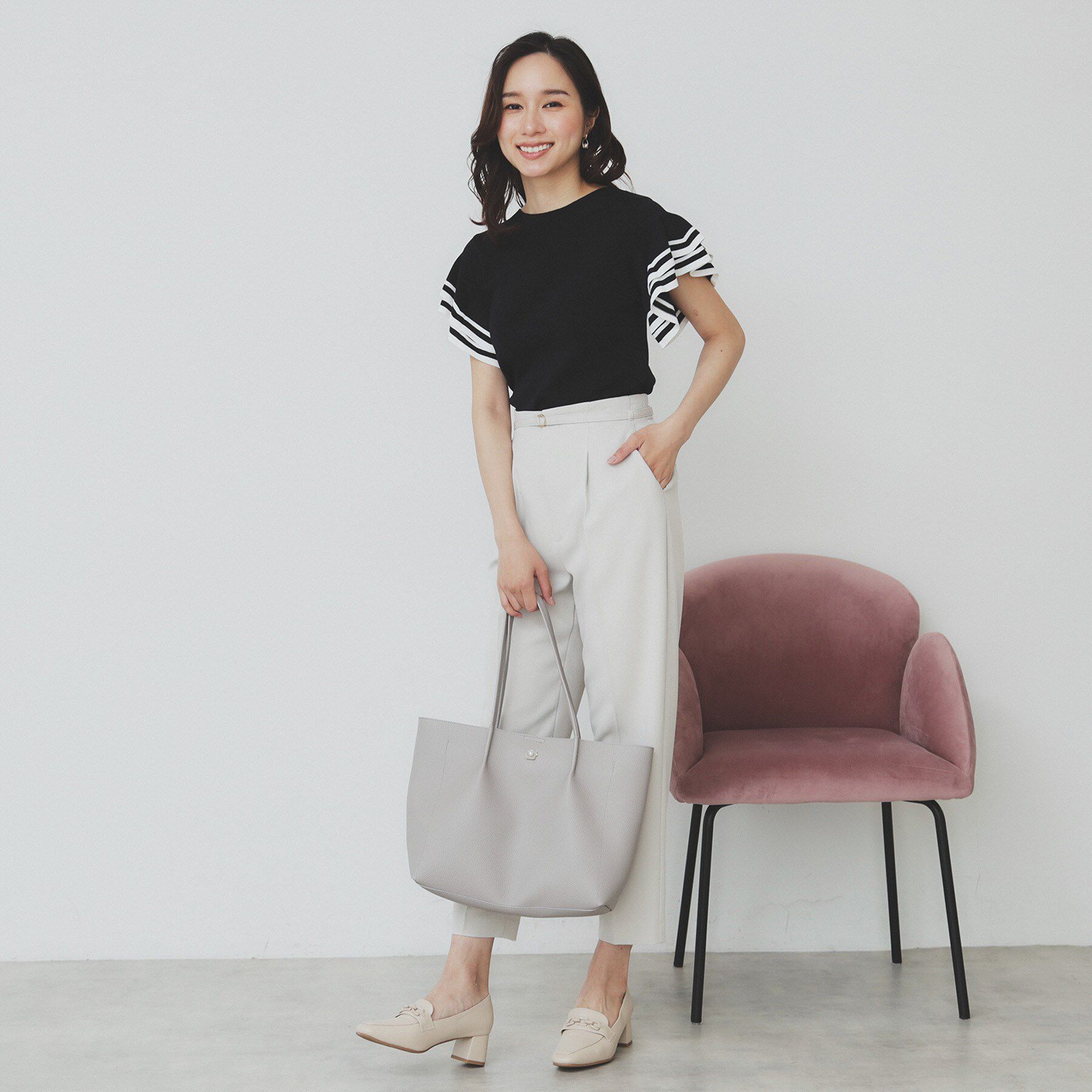 index「ボーダーフリルスリーブニット【洗濯機洗い可】」|ニット・セーター|