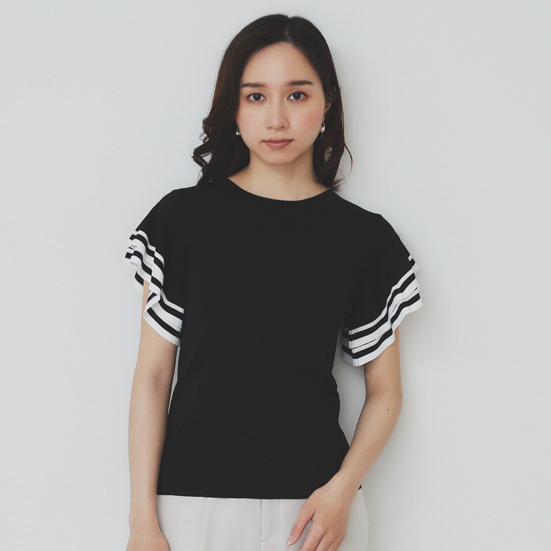 index「ボーダーフリルスリーブニット【洗濯機洗い可】」|ニット・セーター|