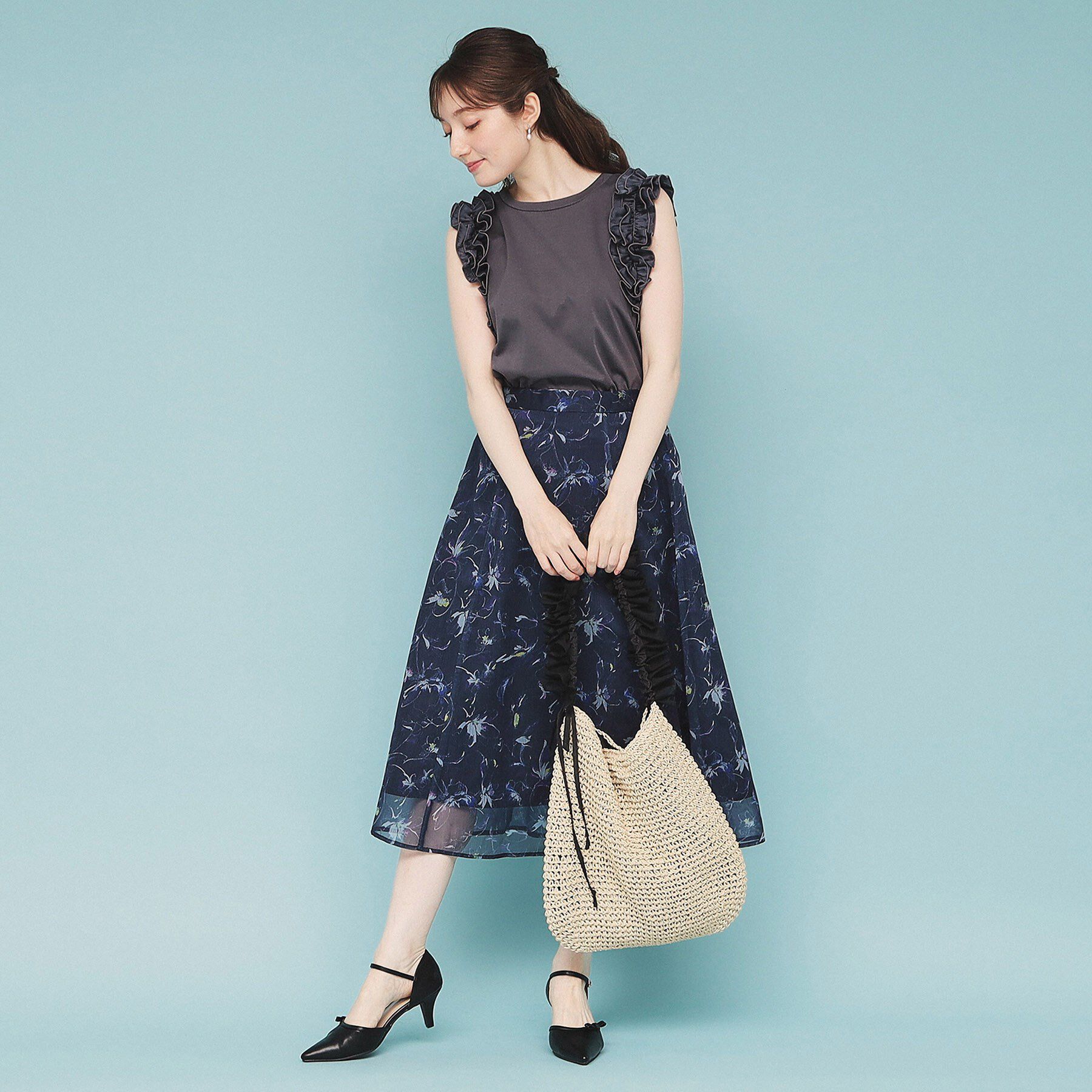 index「《美人百花掲載》フリルドッキングノースリーブトップス【接触冷感/UVケア/洗濯機洗い可】」|Tシャツ・カットソー|