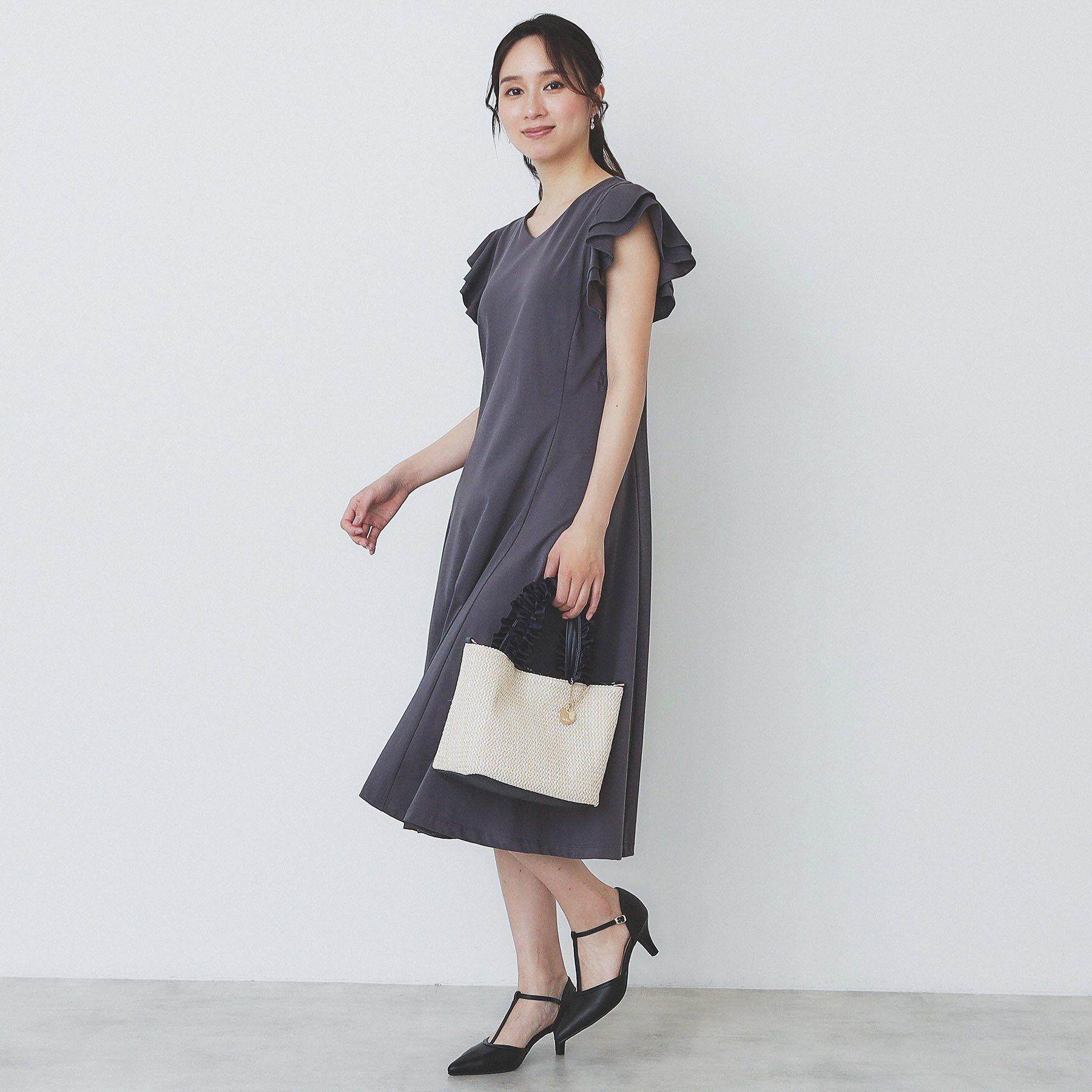 index「《5色展開/S-LLサイズ》シルケットVネックフレアワンピース【接触冷感/UVケア/洗濯機洗い可】」|ワンピース|