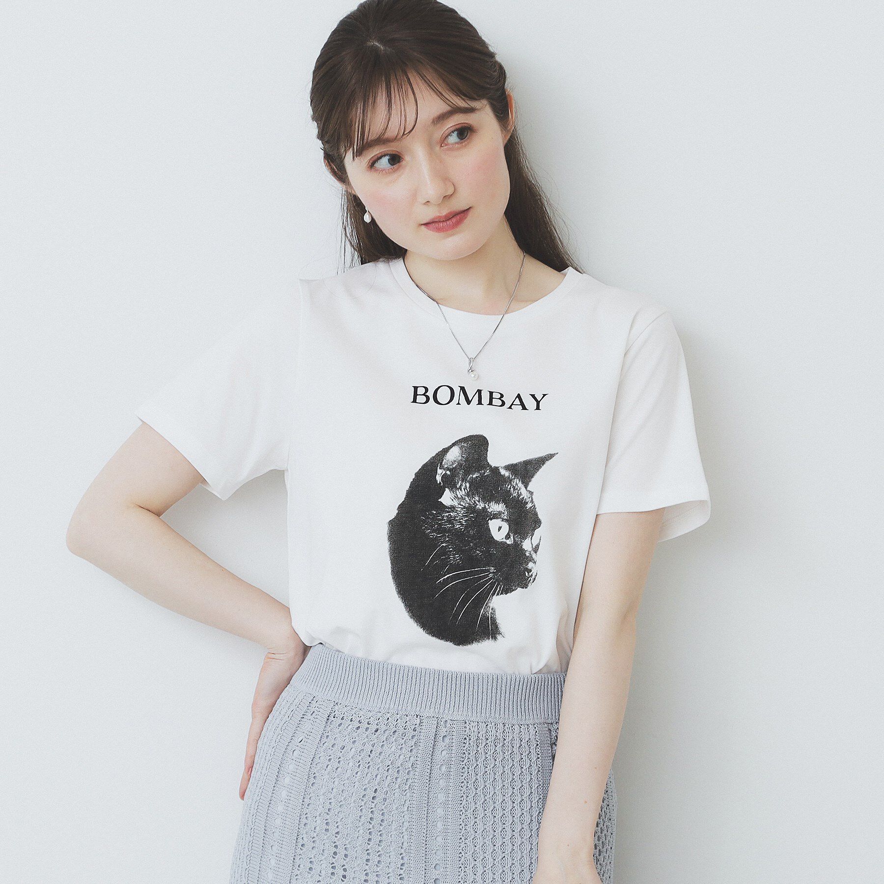 index「ねこプリントTシャツ【洗濯機洗い可】」|Tシャツ・カットソー|ホワイト(002)