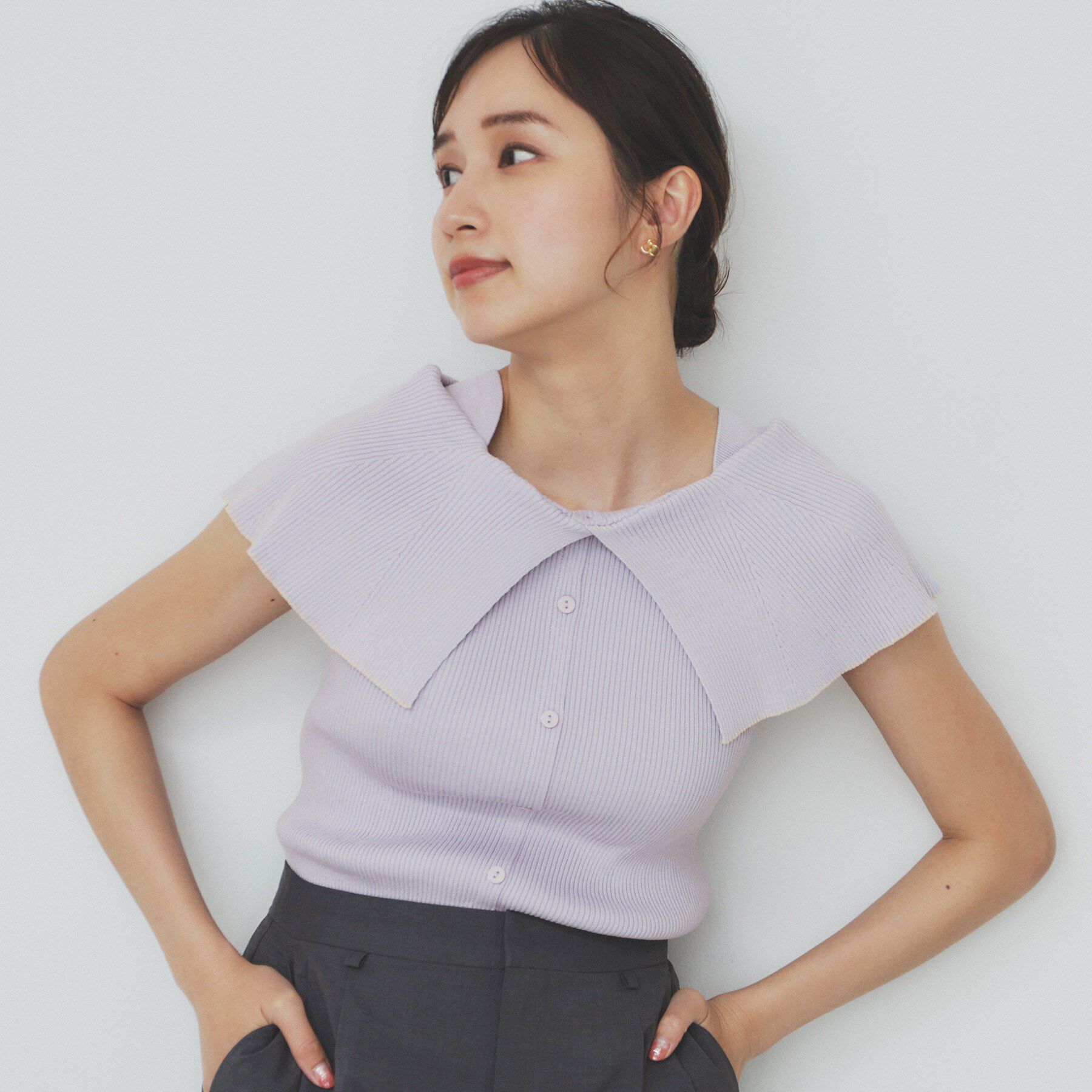 index「前後2wayオフショルビッグカラーニット【洗濯機洗い可/抗ピル】」|ニット・セーター|ラベンダー(580)